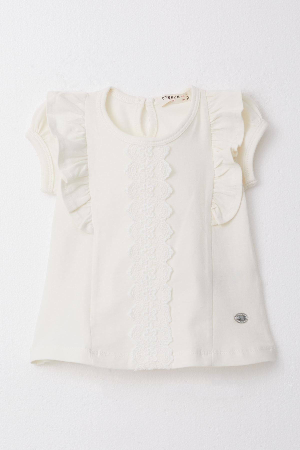 Breeze-6-2 Years Old Baby Girl T-Shirt - Frilly, Embroidered and Laced, Cream 1