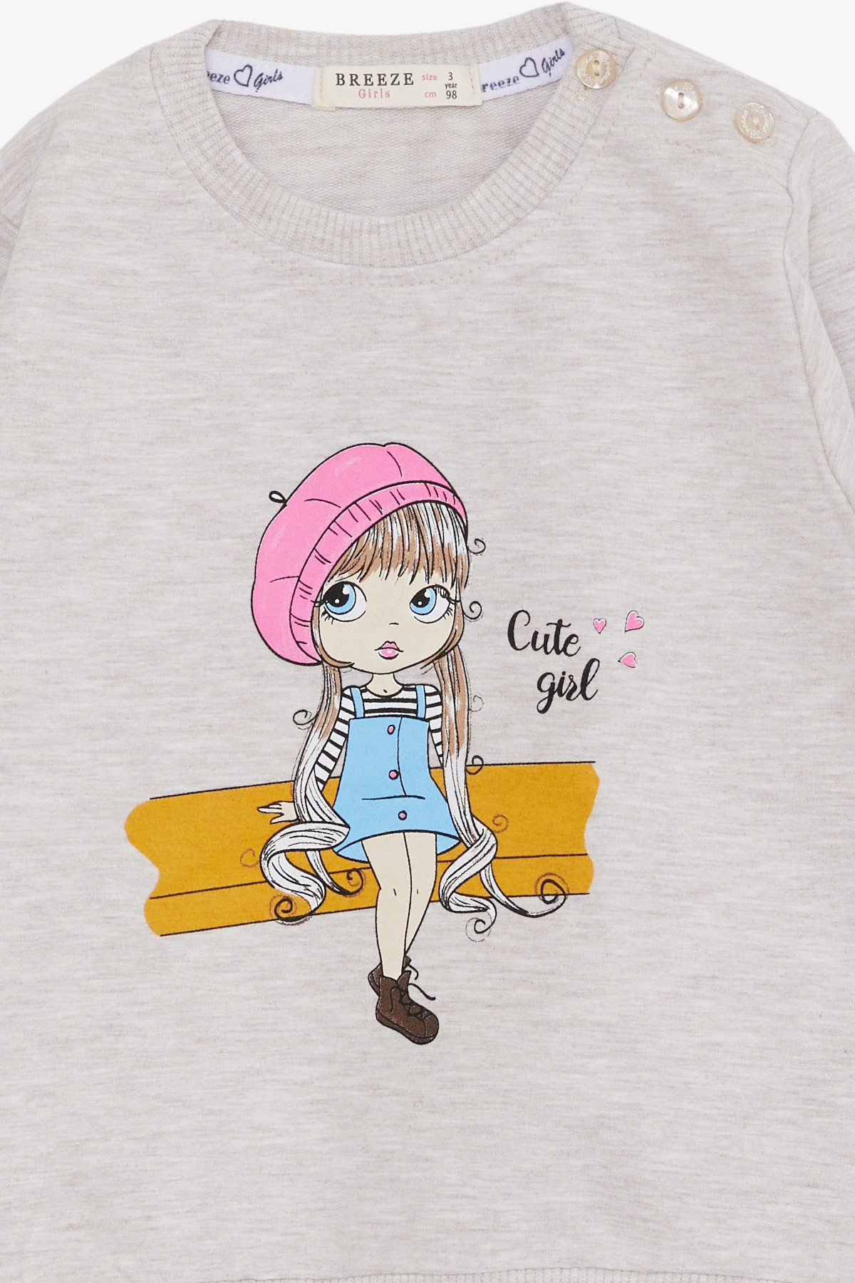 Breeze-Girl's Sweatshirt Cute Girl Printed 1.5-5 Years, Beige Melange 3