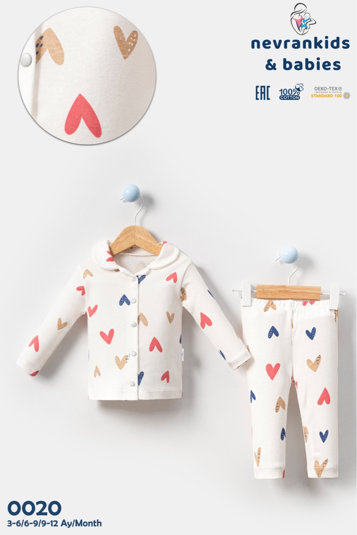 nevrankids Kız Bebek Renkli Kalpli 2’li Pijama Takım fotoğrafı 4 (önizleme)