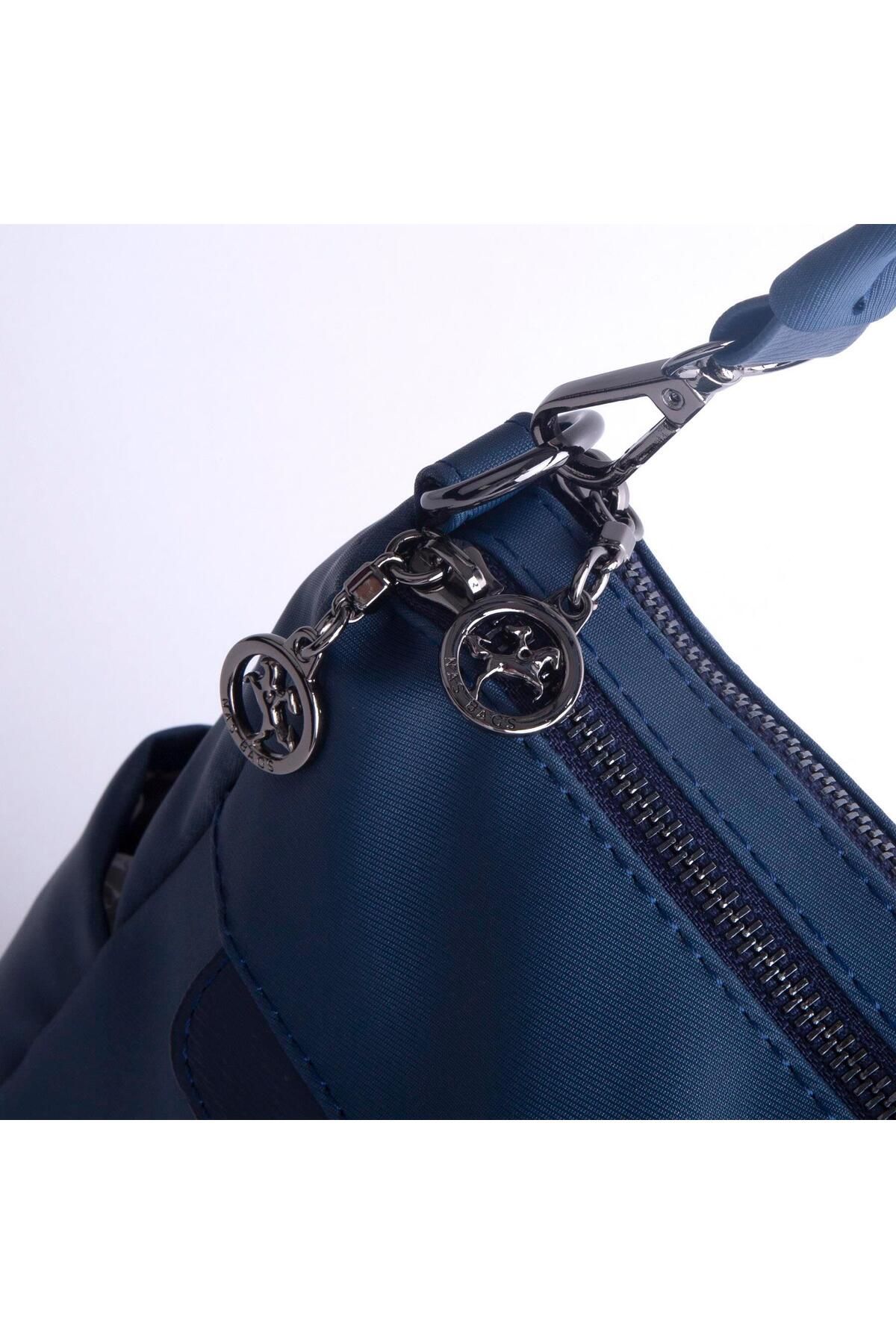 Nas Bag-Geantă de umăr și crossbody Buzzy cu curea dublă bleumarin - moale și ușoară, cu mai multe compartimente (30x24) 3