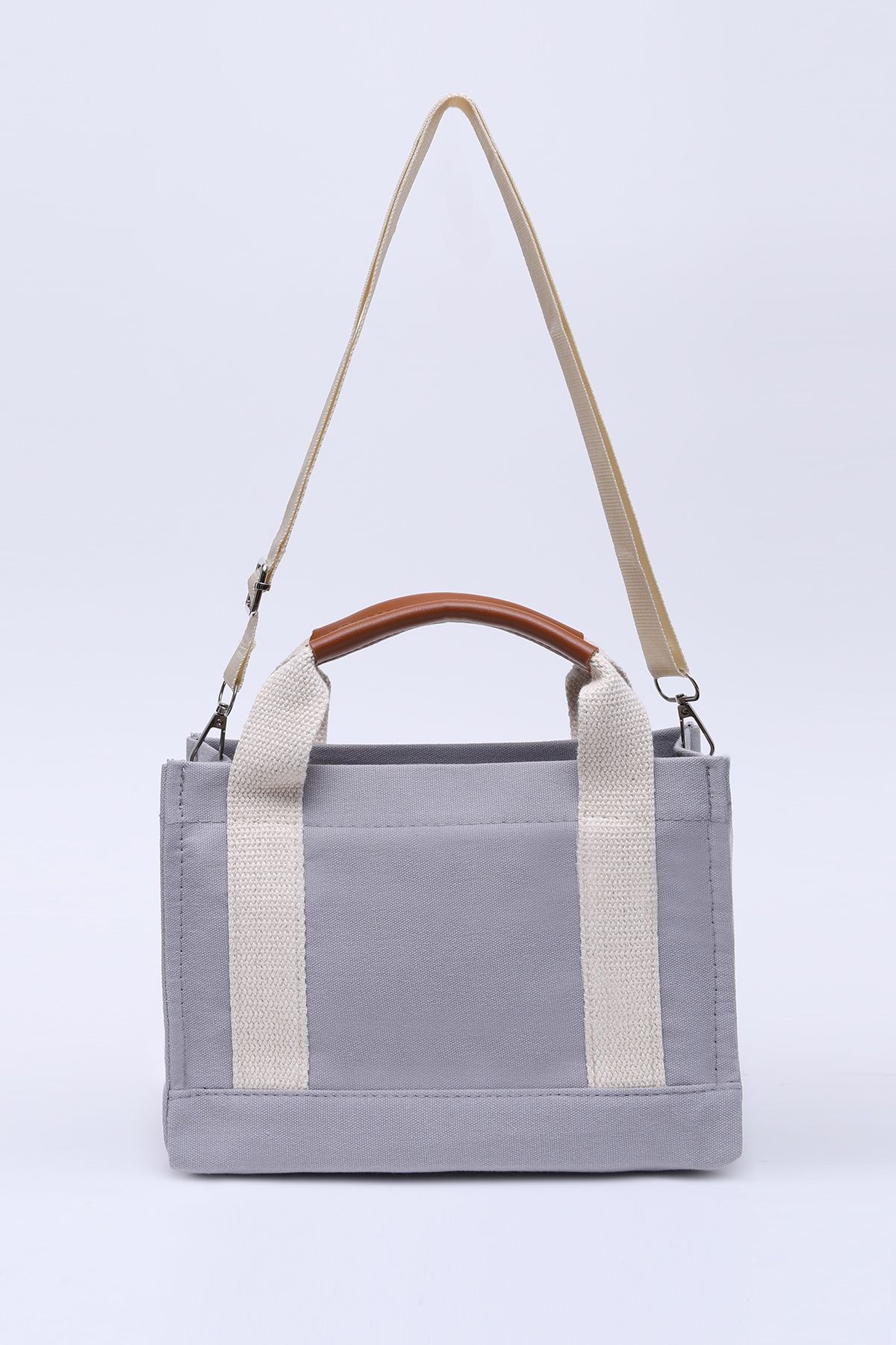 SHAKA-Gray Shk138 2 Compartment Canvas Fabric Adjustable Strap Zippered Hand, Arm and Shoulder Bag L:17 W:24 E 4