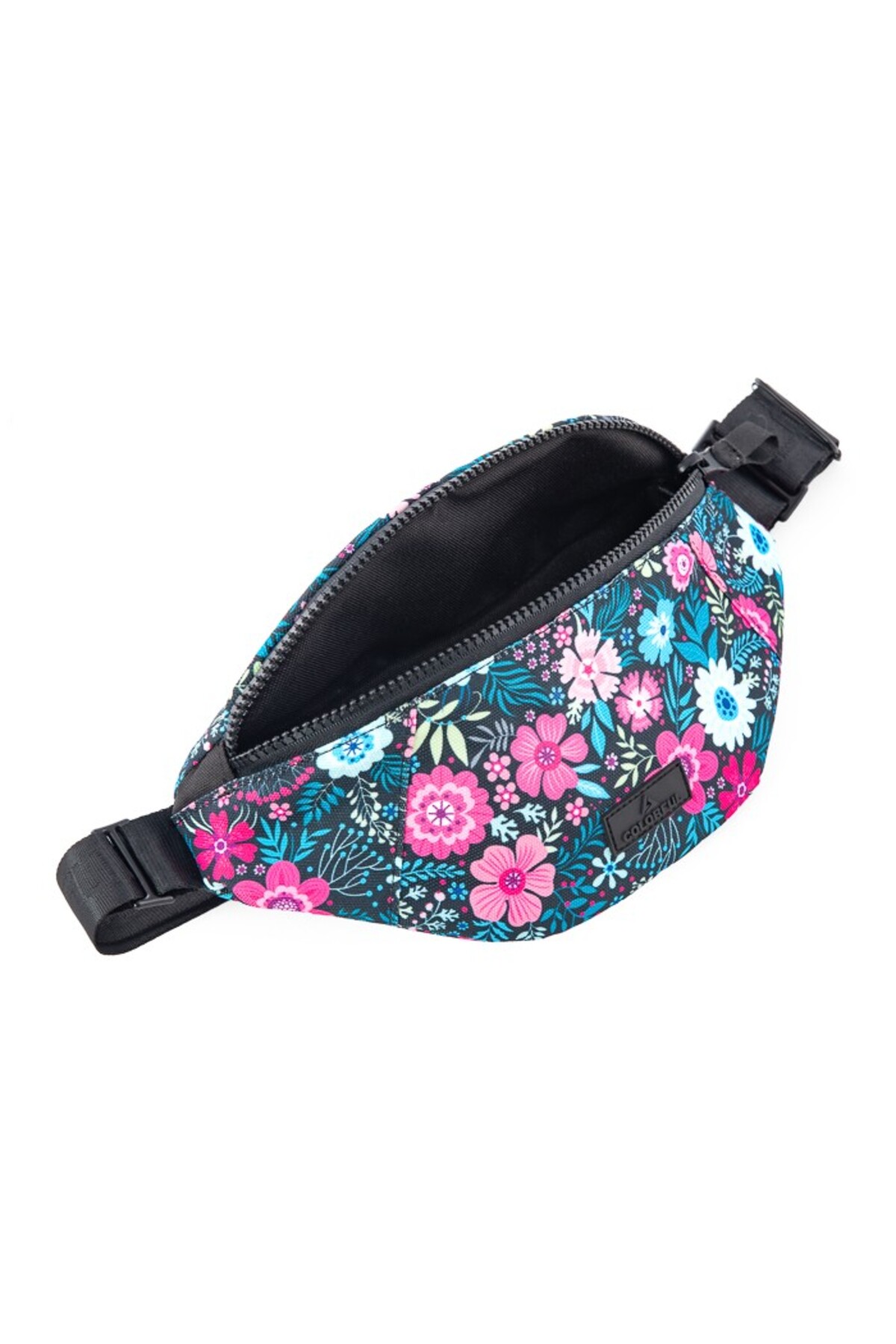 Colorful Stello Çift Taraflı Bel Omuz Çantası Oxford Kumaş - Çiçek Desen - Siyah görsel 7