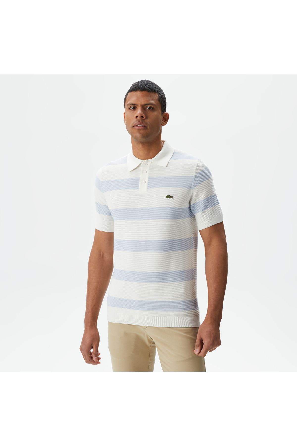تی شرت یقه پولو آبی مردانه آستین کوتاه یاکا لباس بافتنی راه Lacoste