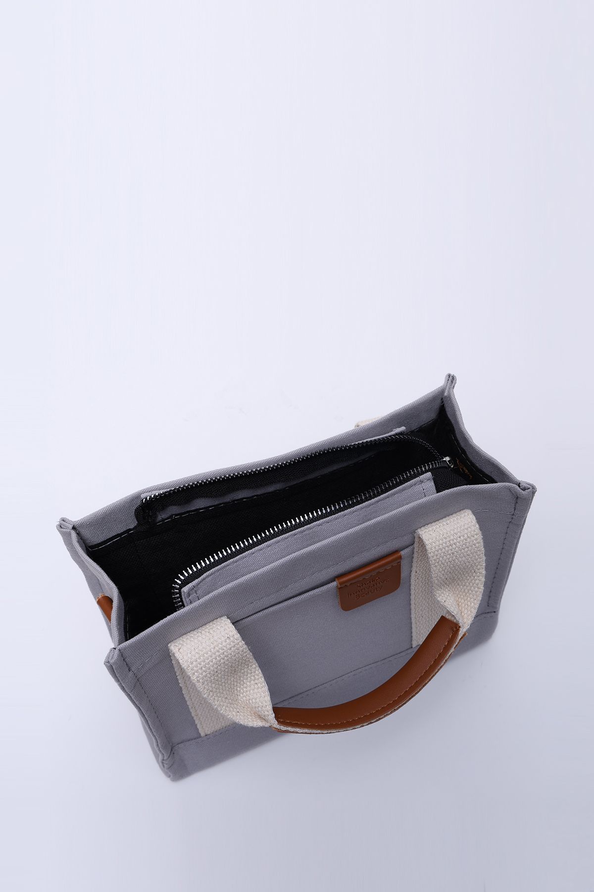 SHAKA-Gray Shk138 2 Compartment Canvas Fabric Adjustable Strap Zippered Hand, Arm and Shoulder Bag L:17 W:24 E 5