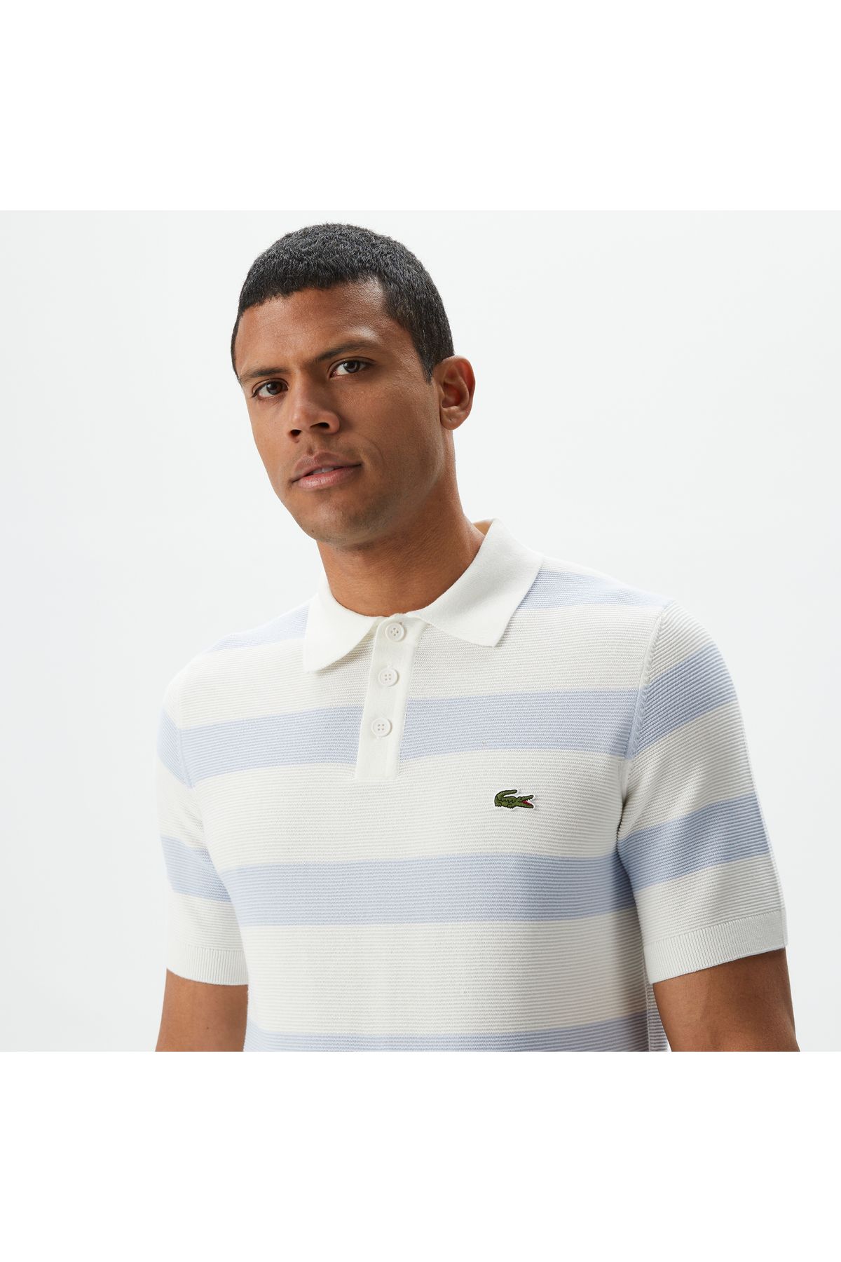تی شرت یقه پولو آبی مردانه آستین کوتاه یاکا لباس بافتنی راه Lacoste