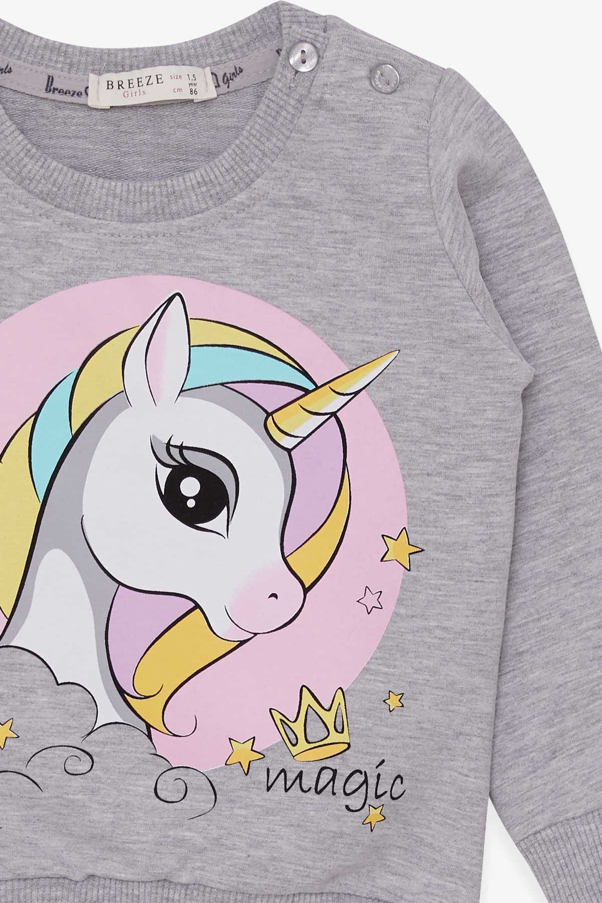 Breeze Kız Çocuk Sweatshirt Baskılı Unicorn 1.5-5 Yaş, Gri Melanj fotoğrafı 3 (önizleme)