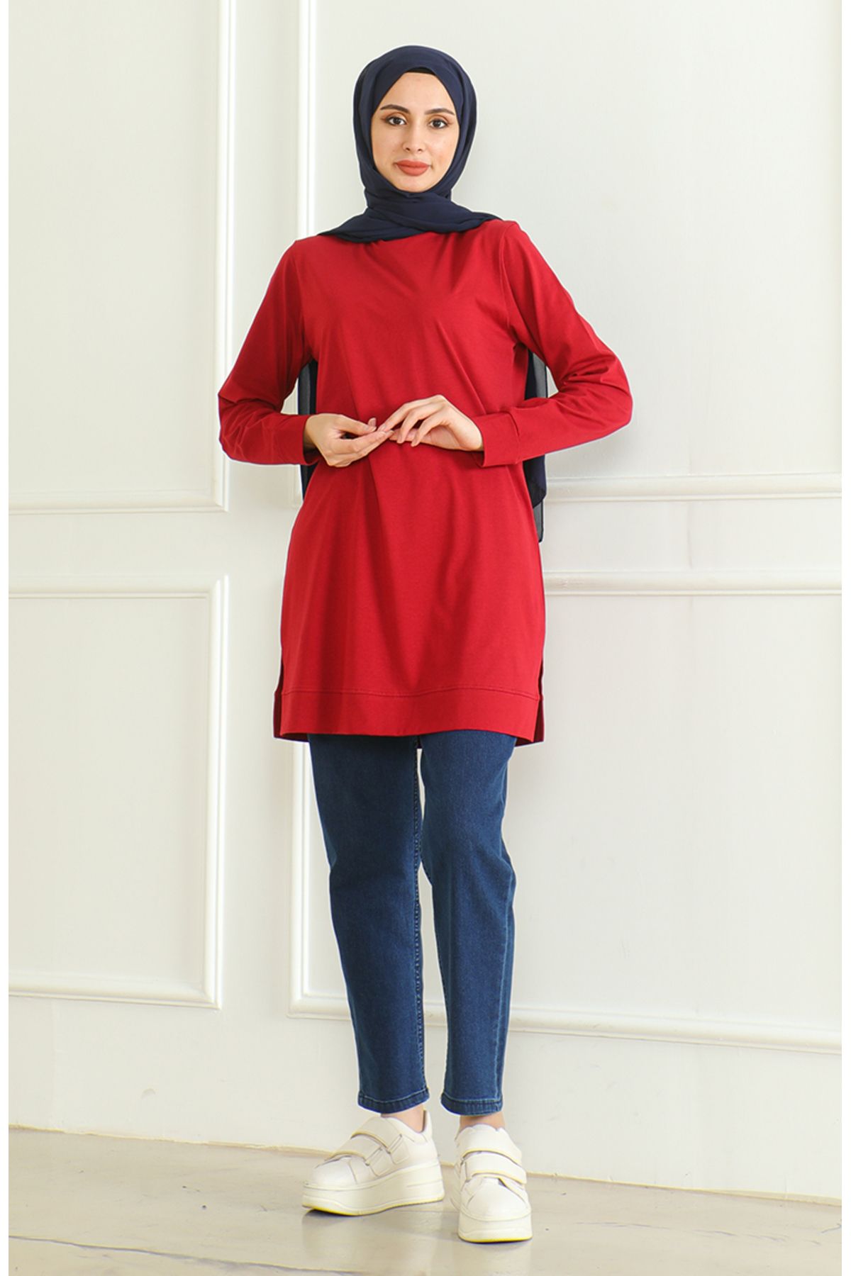 sefamerve-Claret Red Araboy Tunic 9140-03 - Slit Detailed 1