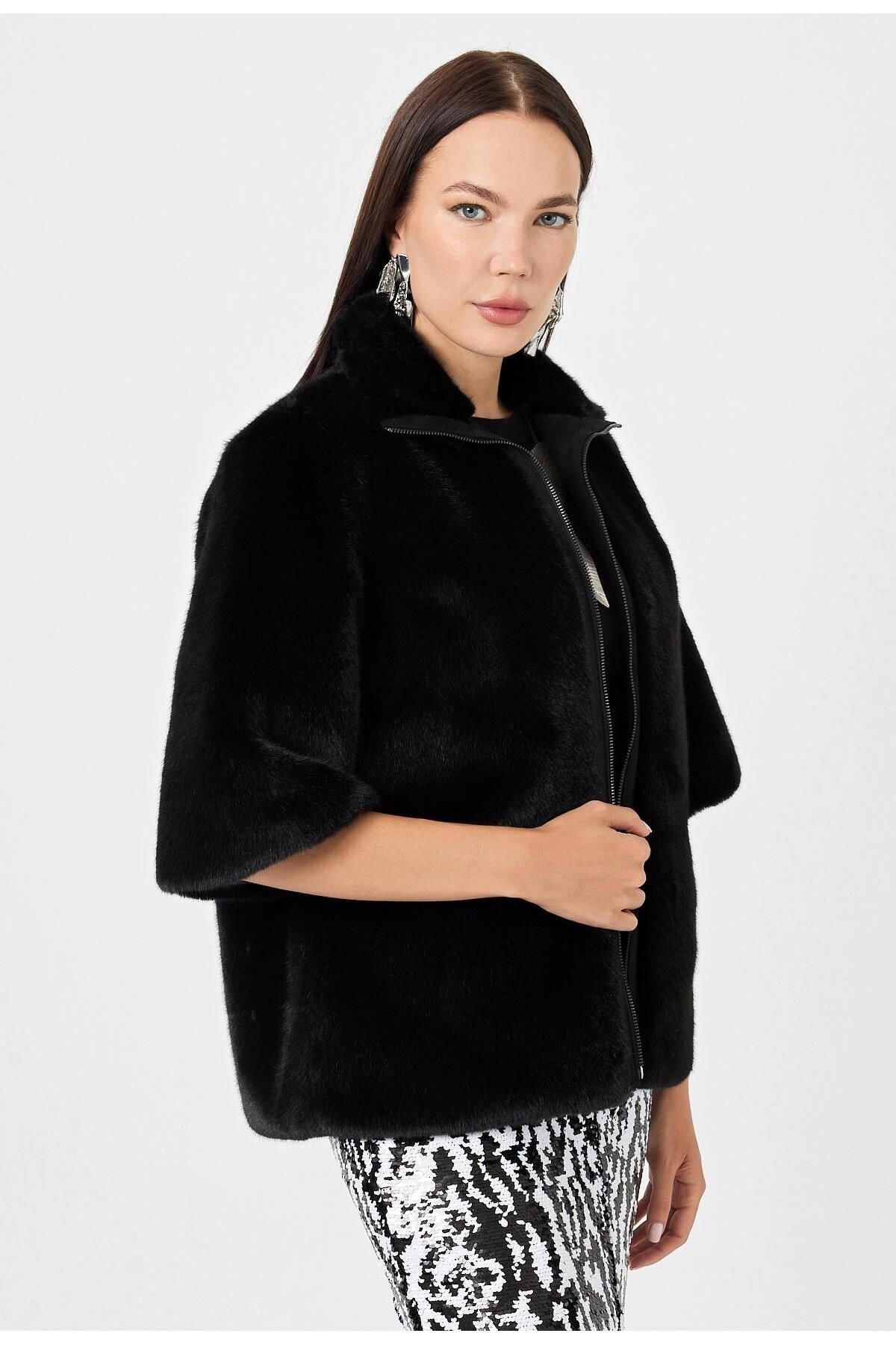 Deri Company-Cecilia Black Women's Feather Coat 5