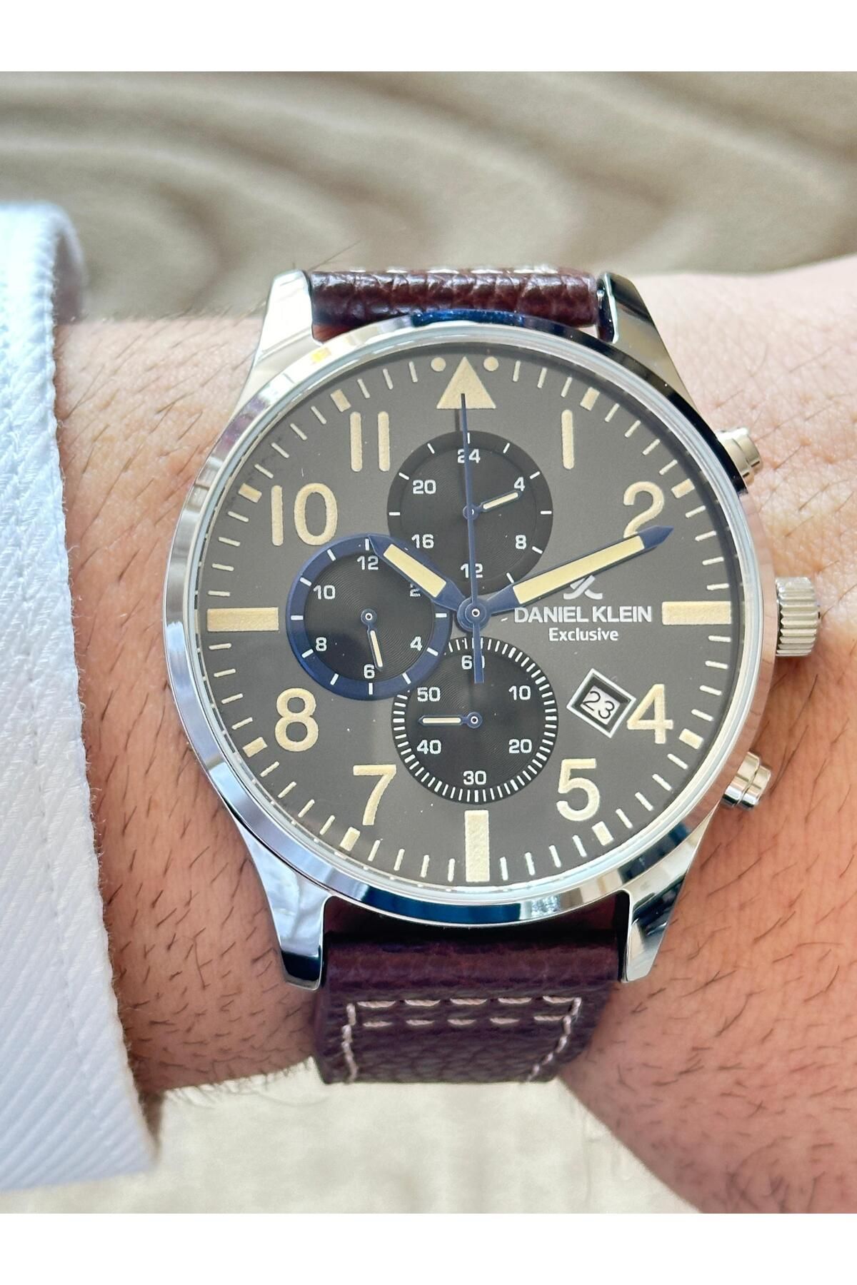 Daniel Klein-Dani̇el Klein Exculisve Stitched Leather Strap Active Indicator Men's Arm Saa 4