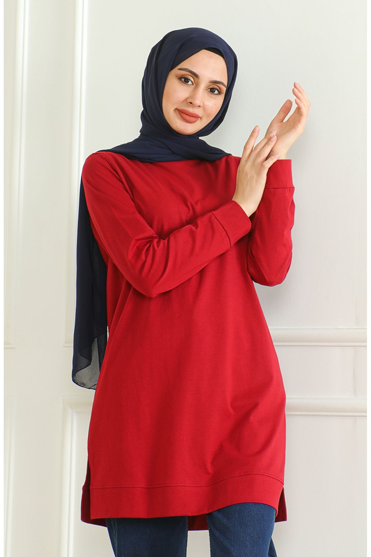 sefamerve-Claret Red Araboy Tunic 9140-03 - Slit Detailed 3