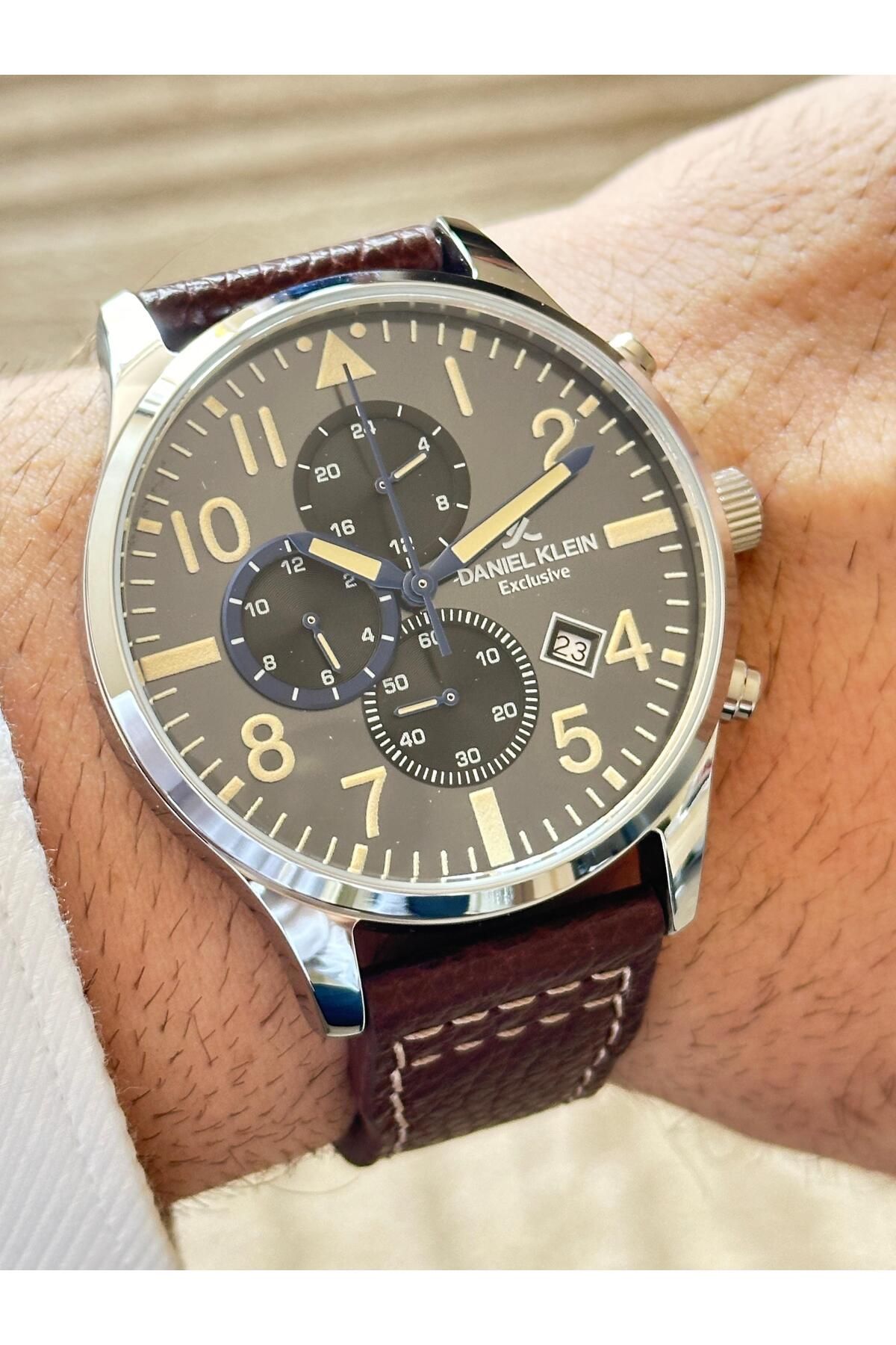 Daniel Klein-Dani̇el Klein Exculisve Stitched Leather Strap Active Indicator Men's Arm Saa 6