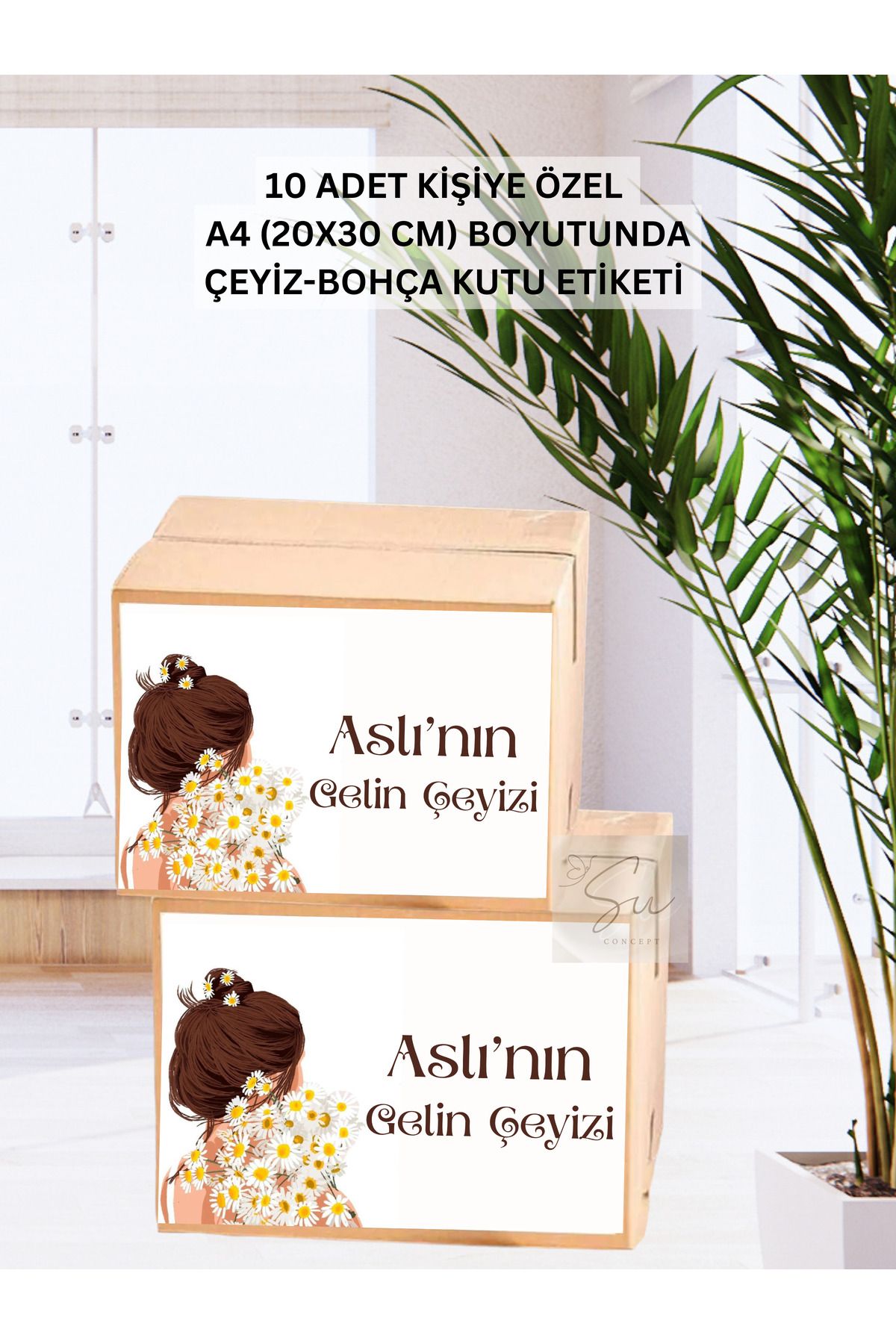 HabuHobi İsimli Çeyiz Bohça Etiketi Kişiye Özel Koli Etiketi Baskılı Sticker A4 Ebat 10'lu Paket