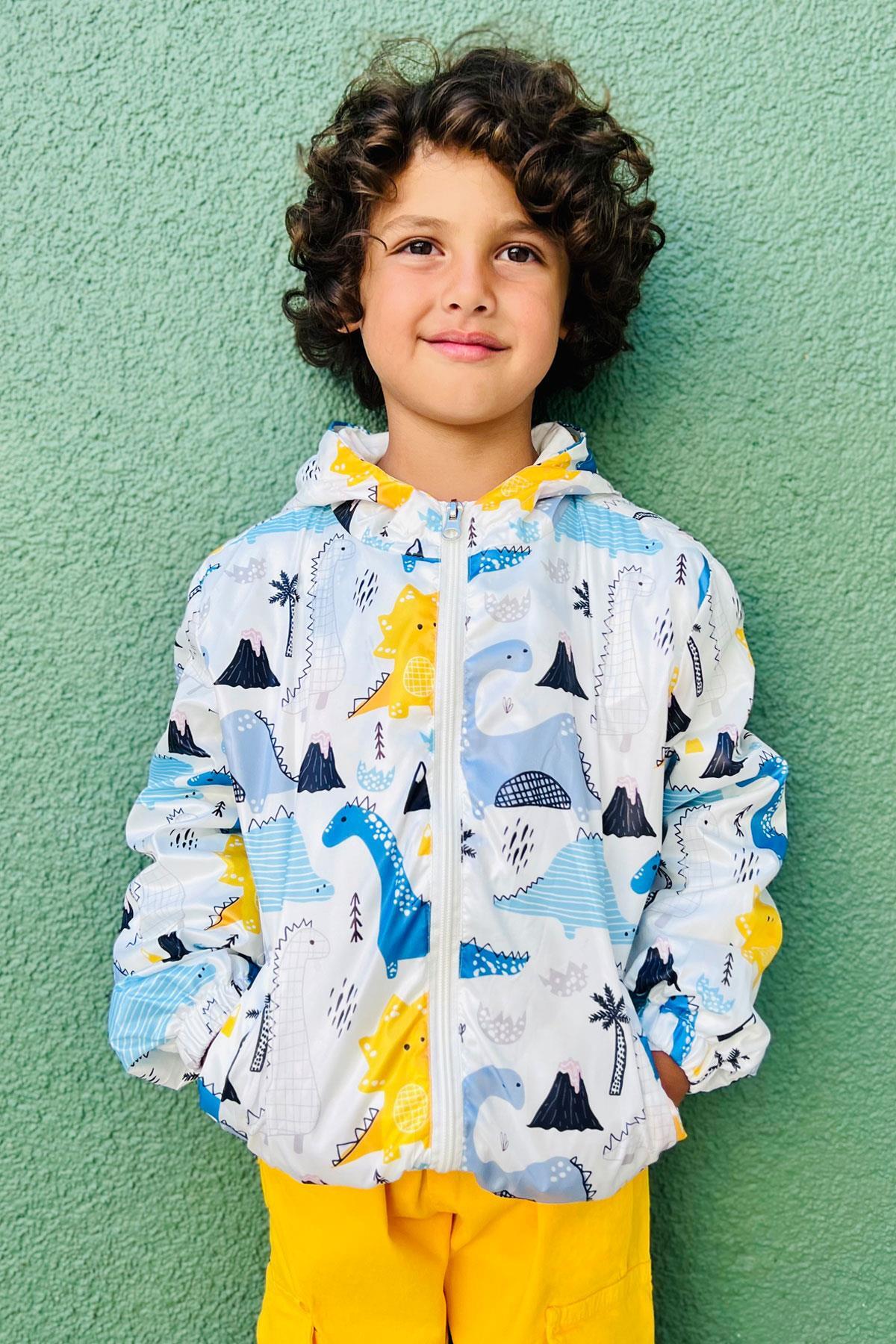 Breeze Erkek Çocuk Yağmurluk Doğa Temalı Dinozor Desenli 1-6 Yaş, Beyaz fotoğrafı 3 (önizleme)
