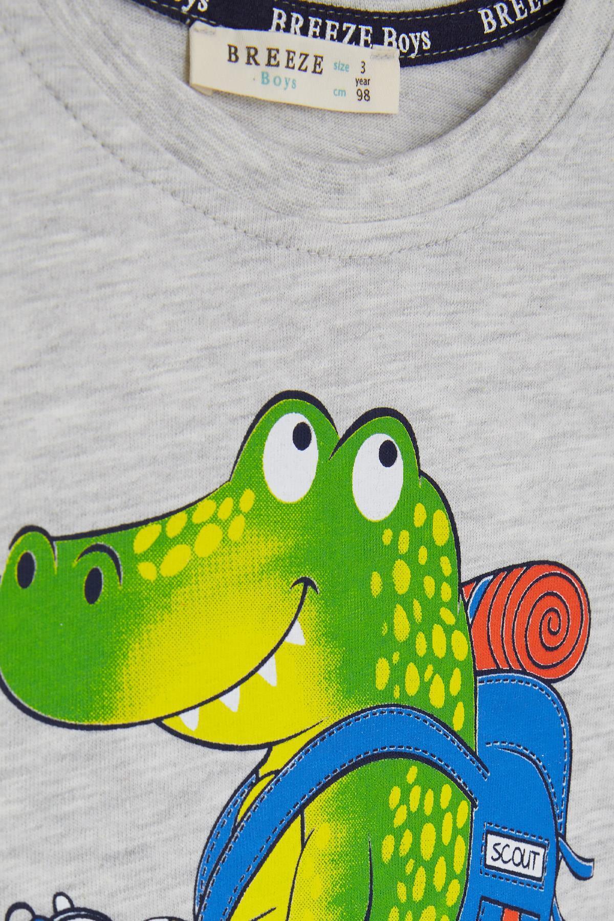 Breeze Erkek Çocuk Şortlu Takım Kampçı Timsah Baskılı 2-6 Yaş, Açık Gri Melanj fotoğrafı 7 (önizleme)