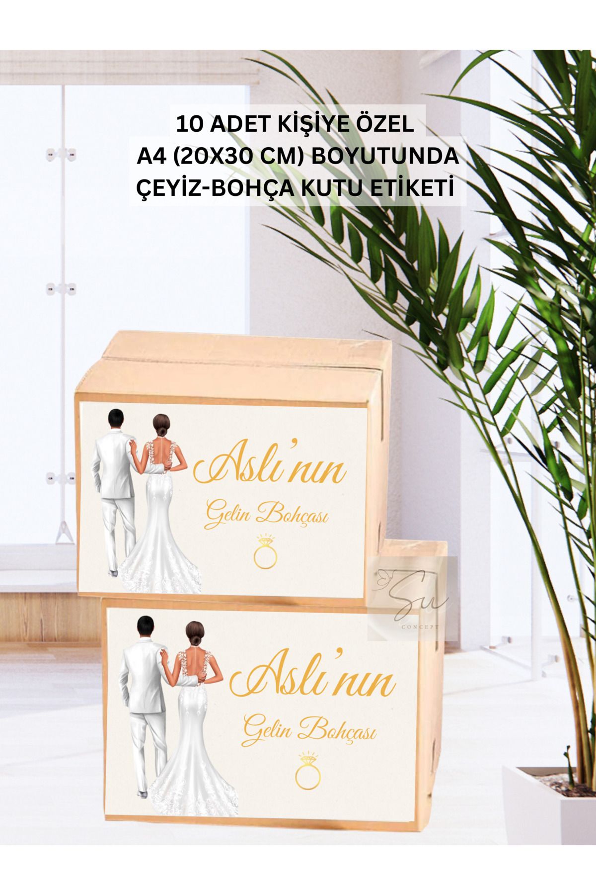 HabuHobi İsimli Çeyiz Bohça Etiketi Kişiye Özel Koli Etiketi Baskılı Sticker A4 Ebat 10'lu Paket