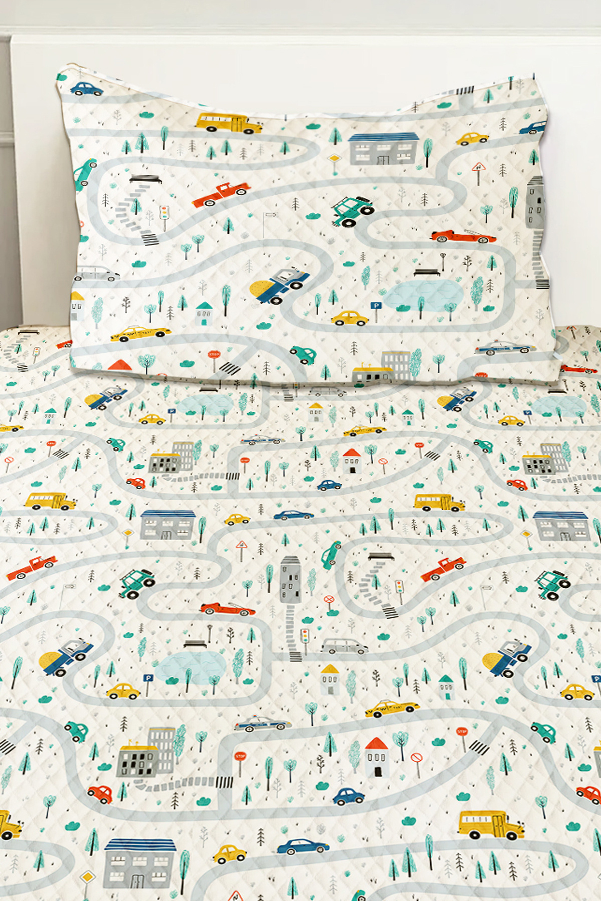 Else Dekor-Car Driving Traffic Patterned Boys' Single Pique Set Quilted Bedspread 3