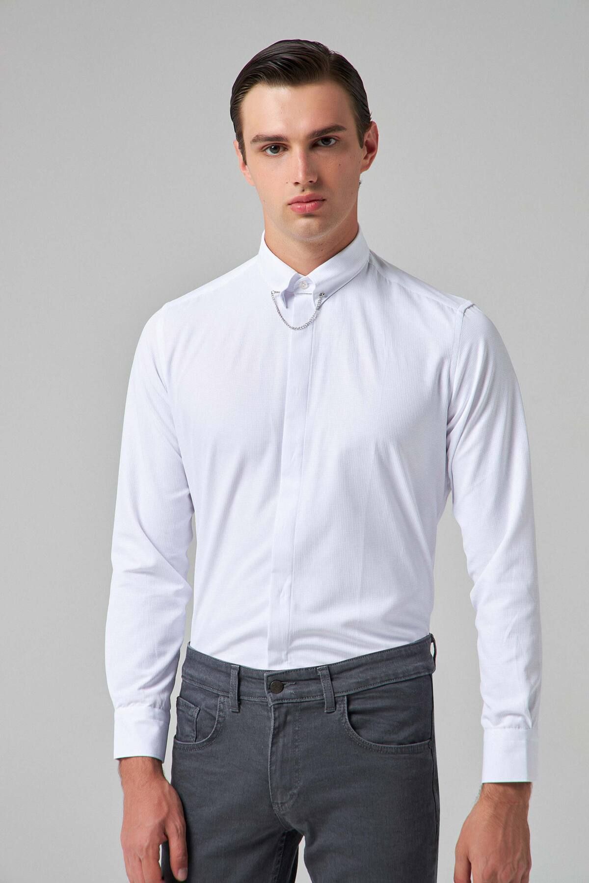 Twn-Slim Fit White Dobby Shirt 2