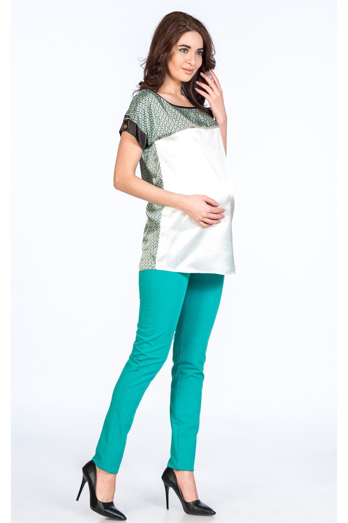 BUSA-Maternity Blouse Collar Pattern Printed Model Green 3