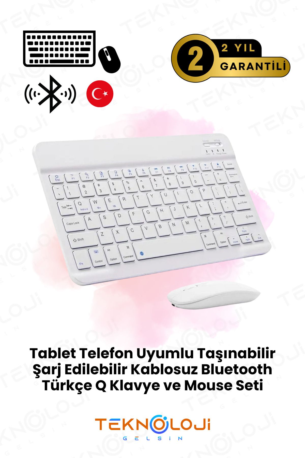 Teknoloji Gelsin Kablosuz Klavye Mouse Seti Bluetooth Şarj Edilebilir Slim Bütün Tablet Telefon Smart TV ile Uyumlu