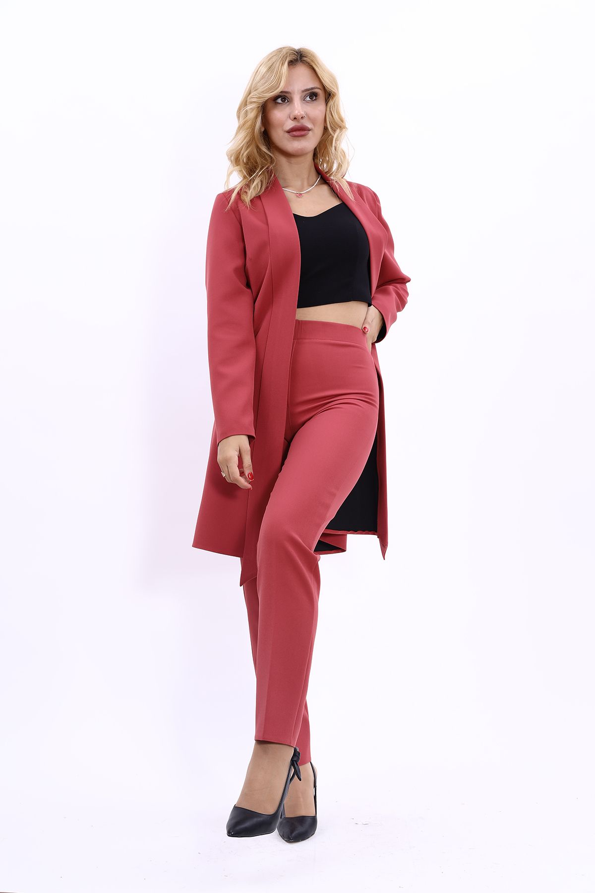 ÖNDER ÖZSOY-Set jachetă japoneză și pantaloni cu picioare tubulare - gresie 2