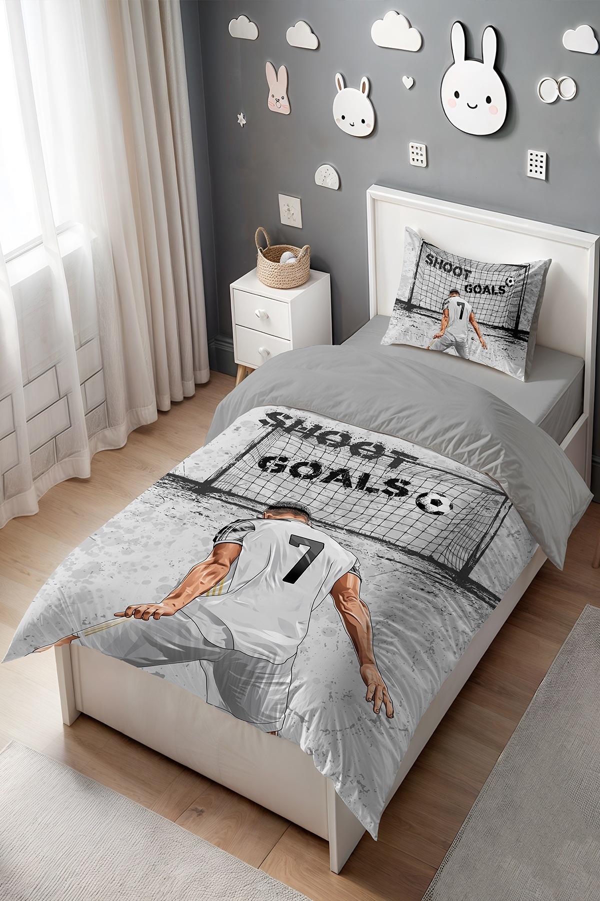 Evpanya Gri 7 Numaralı Sporcu Desenli Tek Kişilik Bebek Çocuk Nevresim Seti fotoğrafı 3 (önizleme)