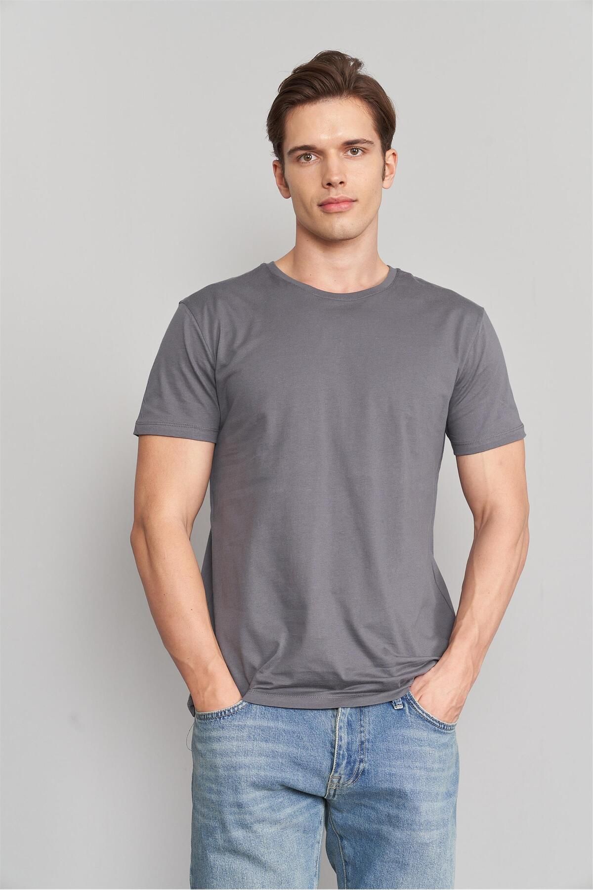 Mentality Çetinkaya Mentality 2772B -S Bisiklet Yaka Basic T-Shirt Koyu Gri