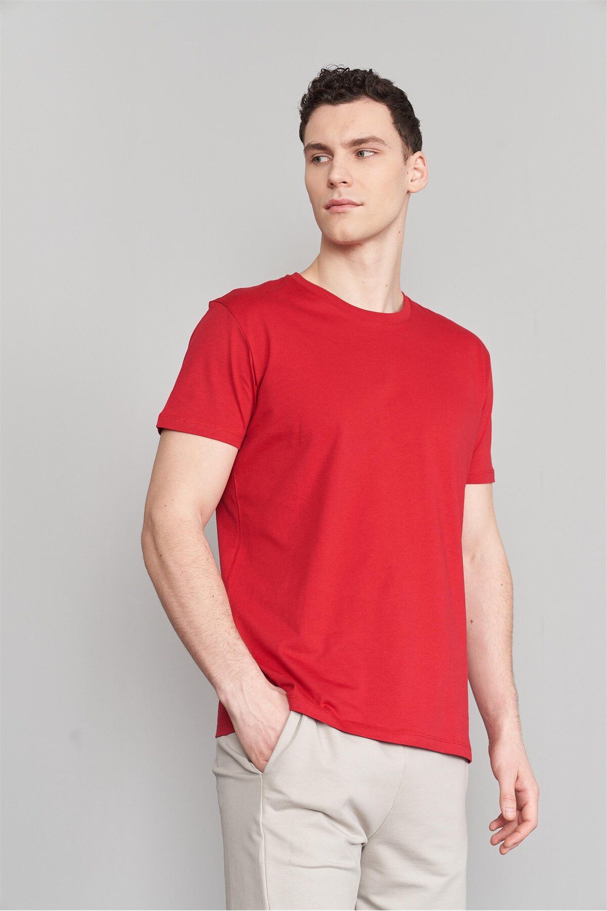 Mentality Çetinkaya Mentality 2772 Bisiklet Yaka Basic Bordo T-Shirt
