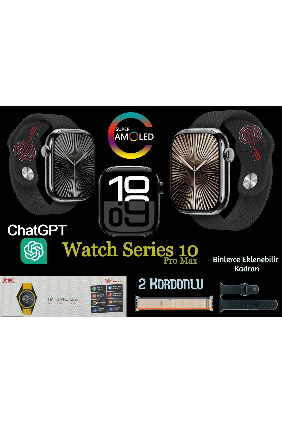 Watch Series 10 ProMax AMOLED EKRAN Akıllı Saat Yerçekimi Algılama 3D Menü NFC Albüm Pusula ChatGPT