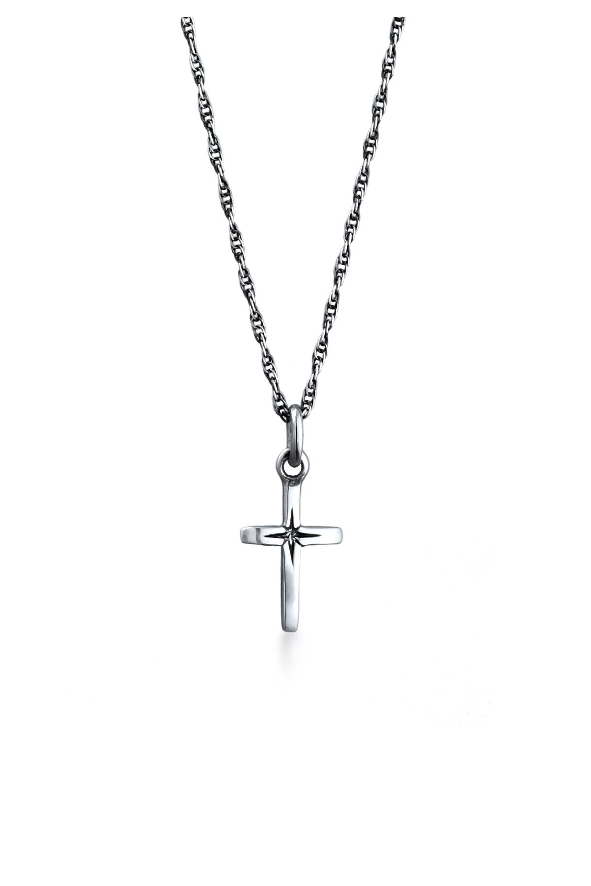 KUZZOI-Halskette Kreuz Anhänger 925 Sterling Silber oxidiert 1