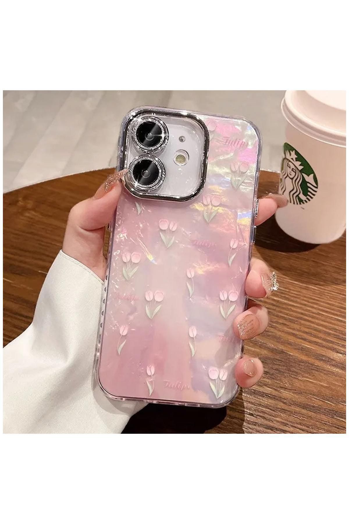 Pro Aksesuar Apple iPhone 11 Uyumlu Kılıf Lale Çiçeki Silikon Kılıf Pembe