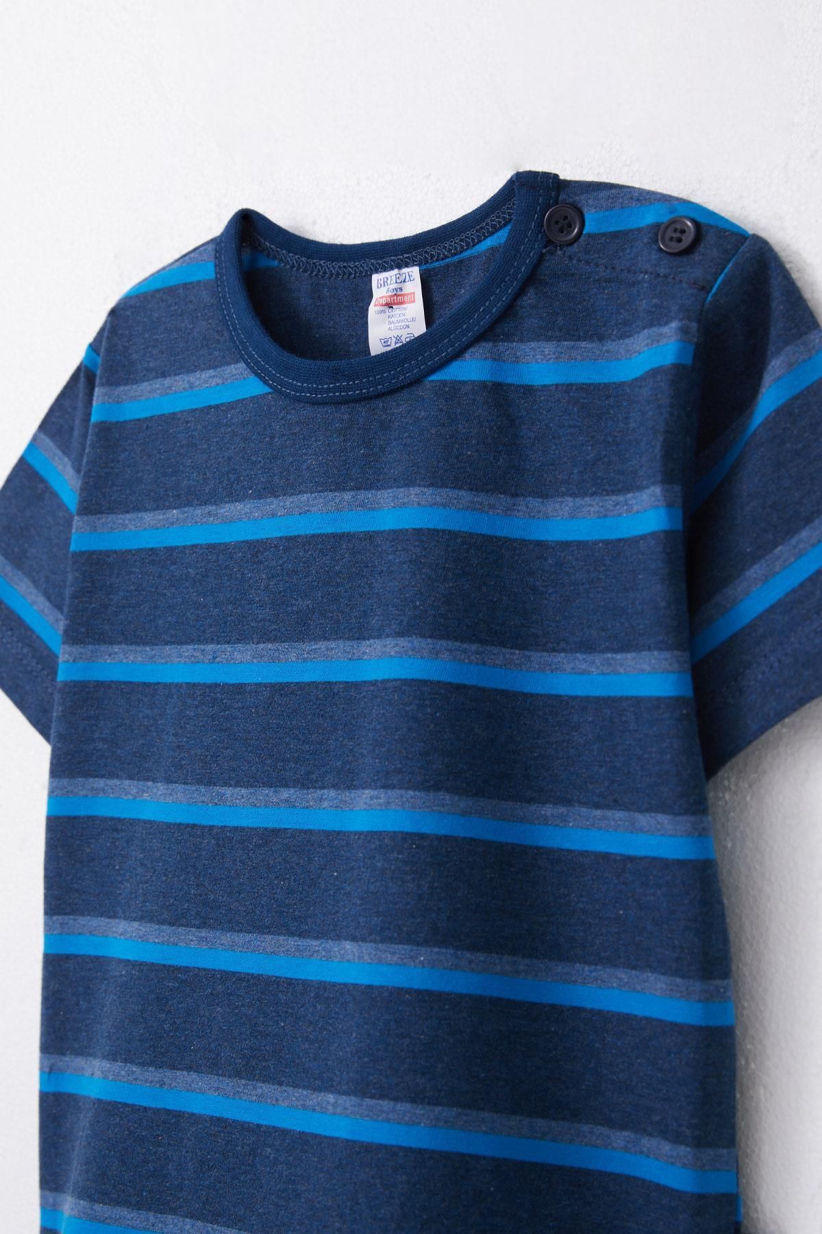 Breeze-1-4 Years Old Boy T-Shirt - Placket Striped, Navy Blue Melange 3