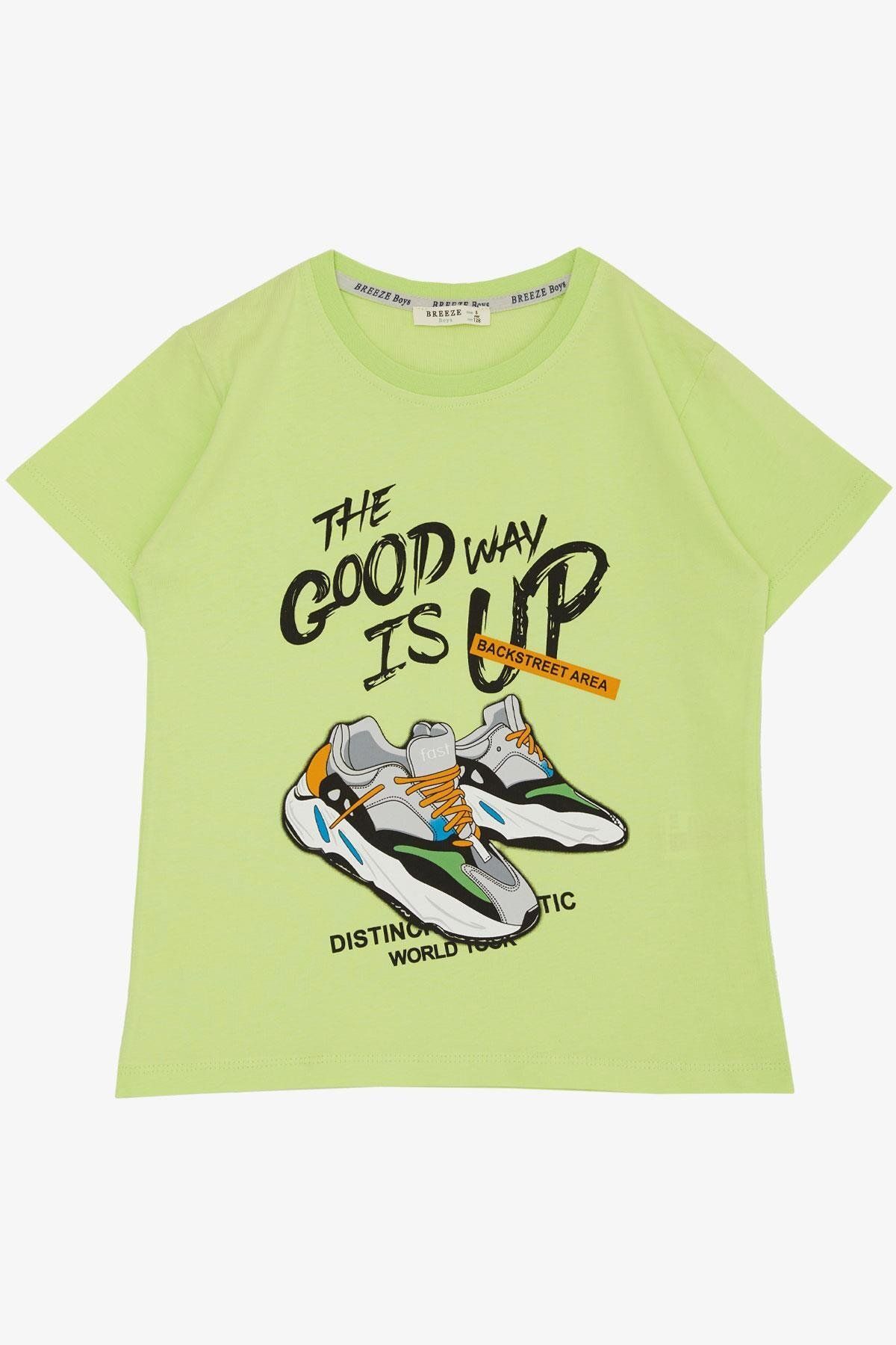 Breeze-Tricou pentru băiat 8-14 ani - tematică stradală și pantofi imprimați, verde fistic 1