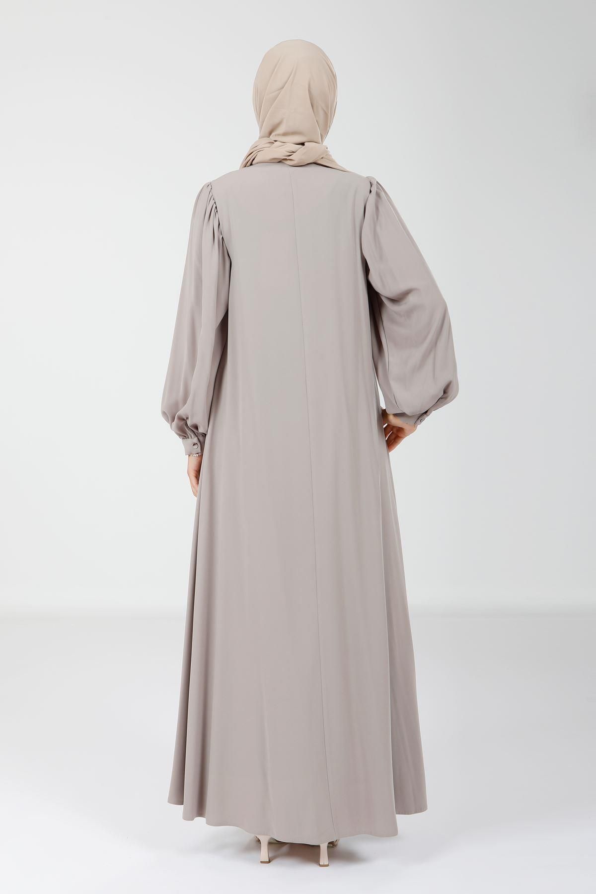 مانتو و عبای پوشیده زنانه ZIPPER SHIRRED CLASH CUT STONE FERACE 3904 Beyza