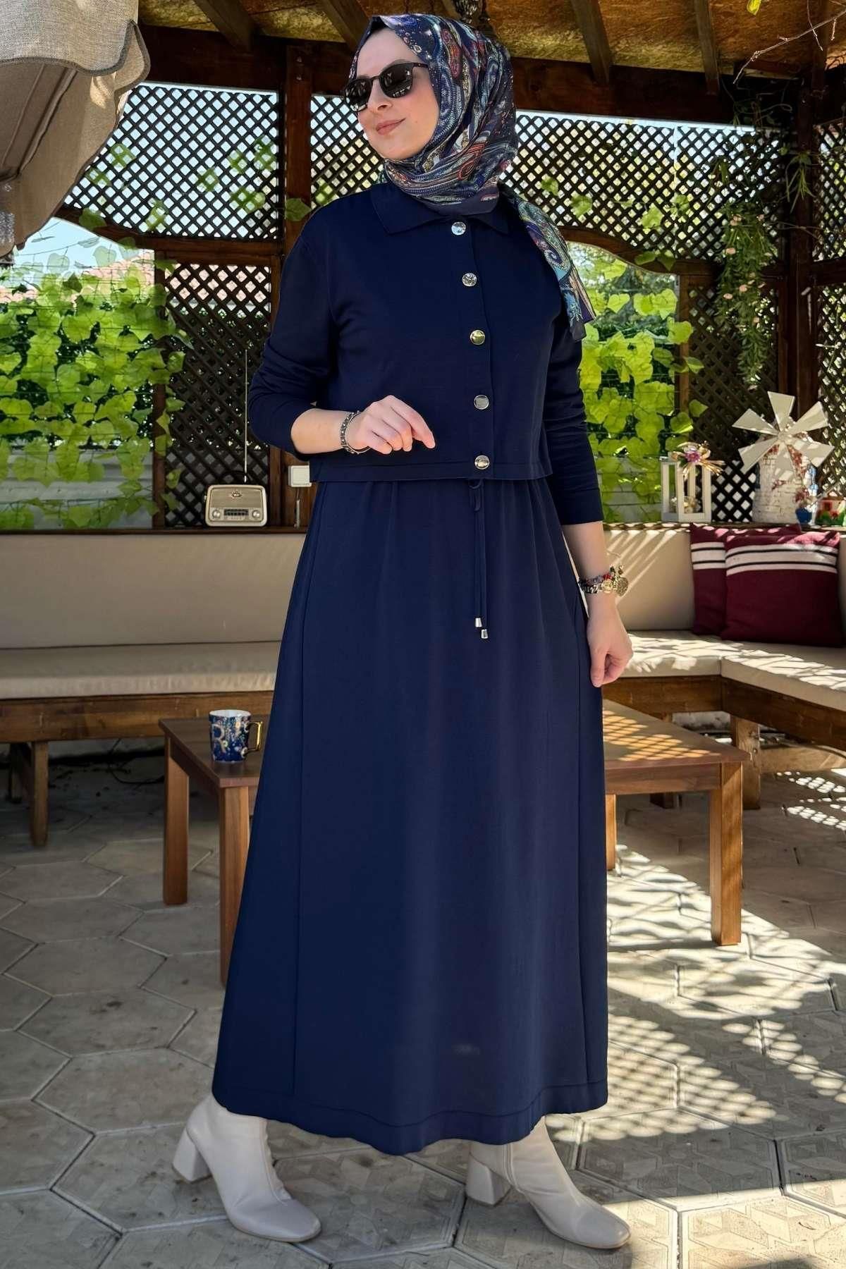 Rabia Şamlı-Navy Blue Hazal Knitwear Dress 3