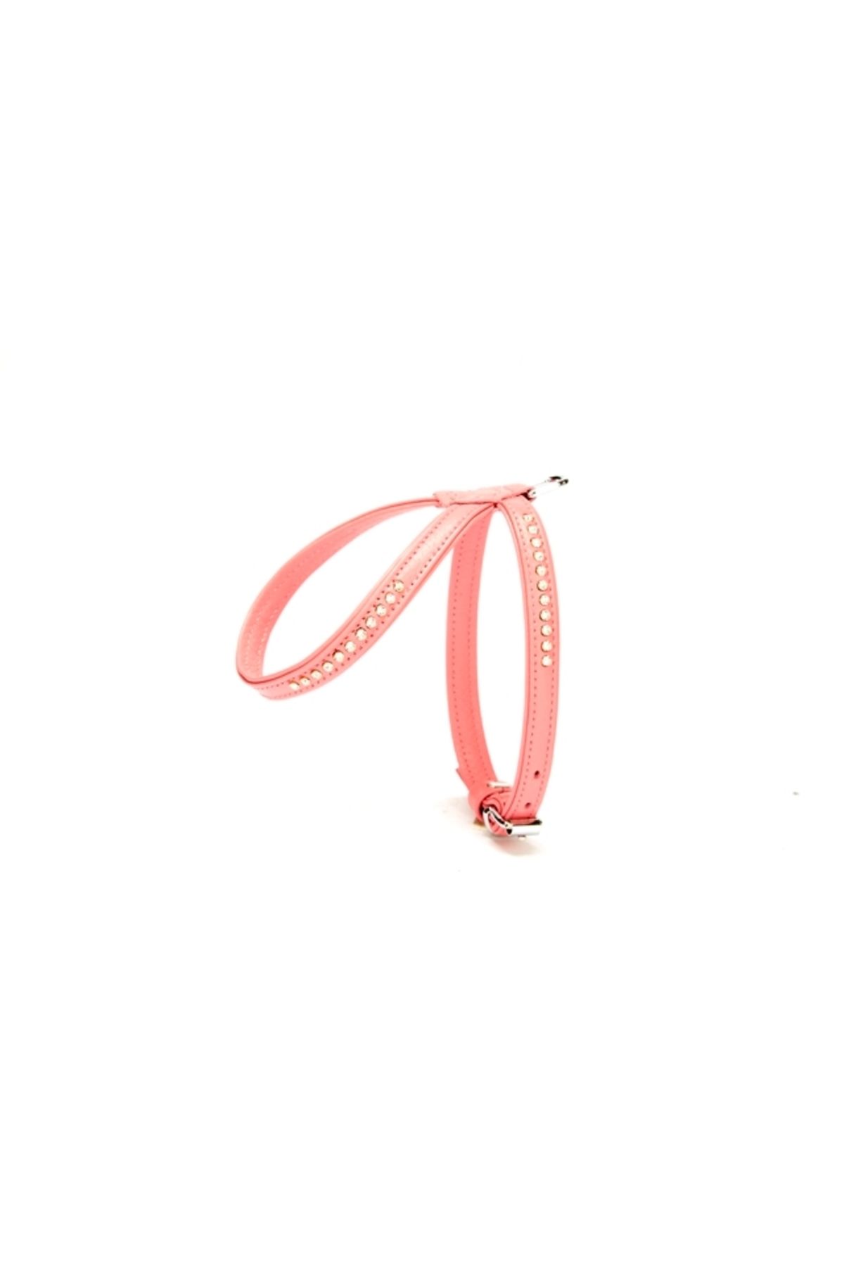 Angoravi Taşlı Deri Köpek Göğüs Tasması 1,2 x 21-30 cm Pembe