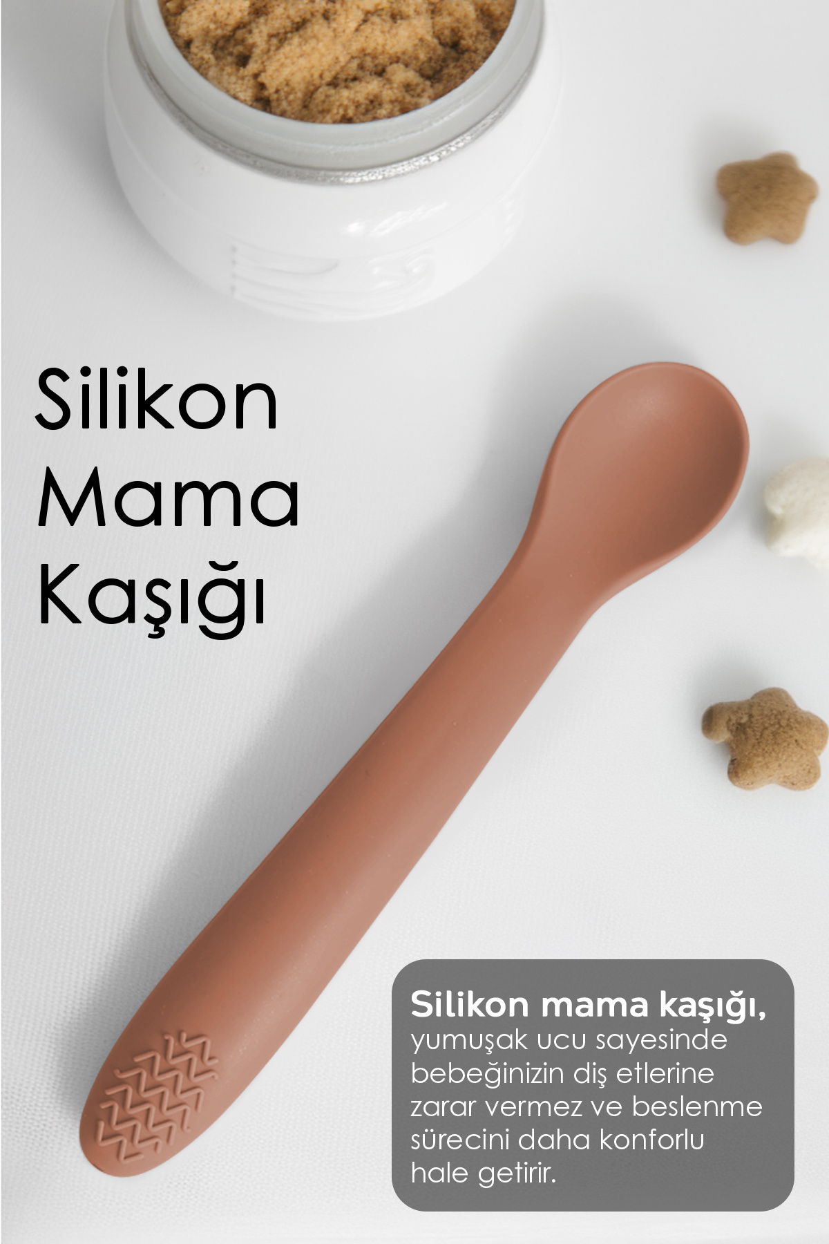 Meleni Baby 2'li Bebek Beslenme Seti - Vakumlu Silikon Kapaklı Mama Kasesi - Diş Kaşıyıcı Mama Kaşığı - Kahve fotoğrafı 4 (önizleme)