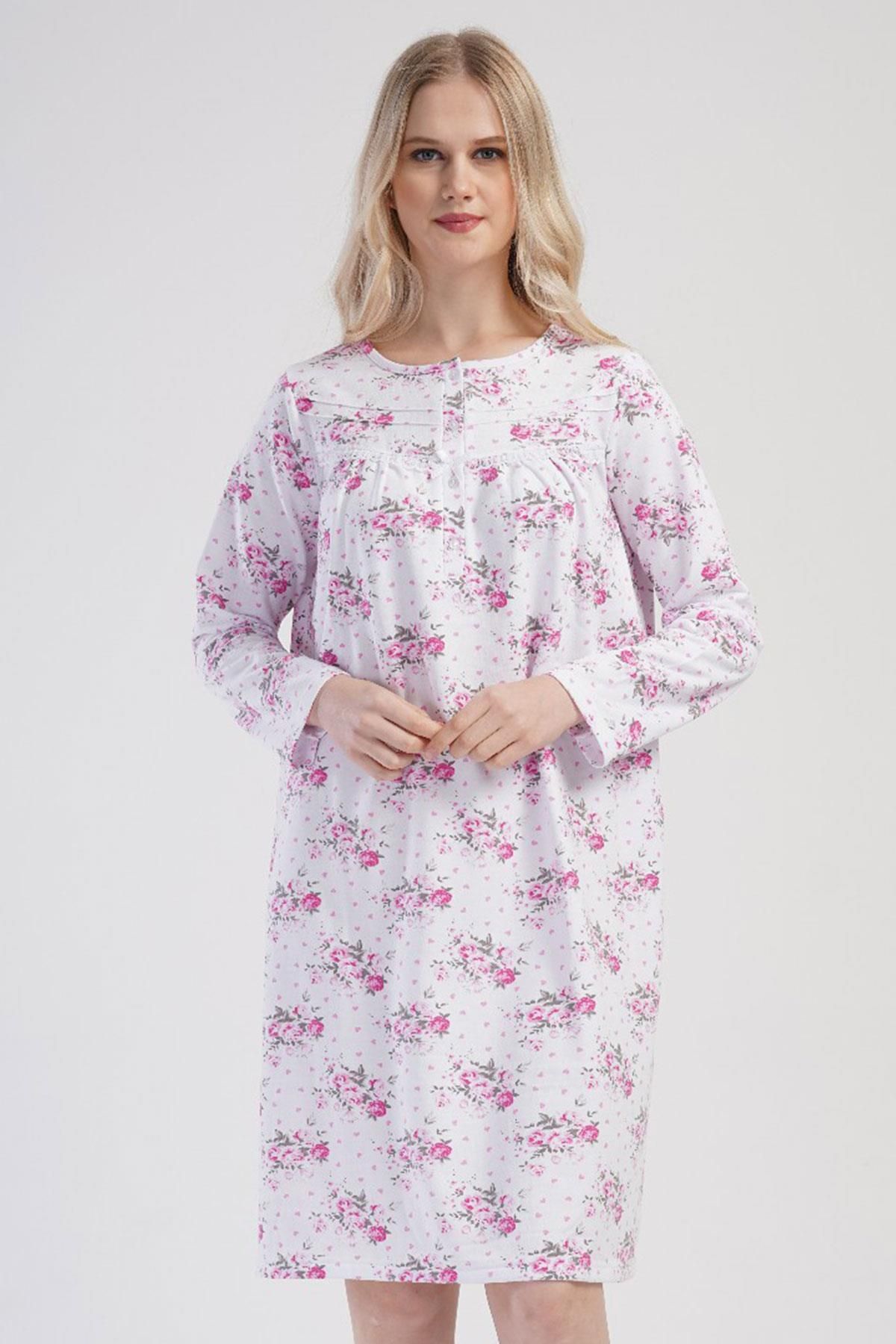 VİENETTA-Women's 2 Thread Long Sleeve Pink Nightgown C9T0N7O161 2