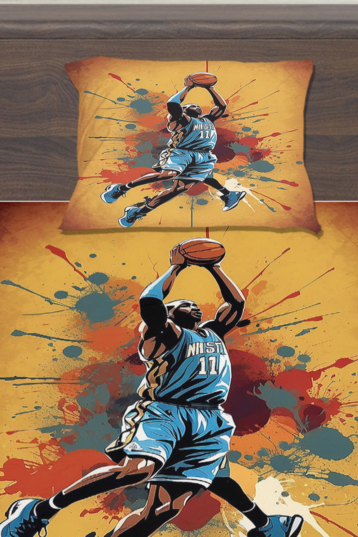 Else Dekor-Basketball Player Patterned Boy's Single Pillowed Elastic Sheet Set 100X200Cm 2