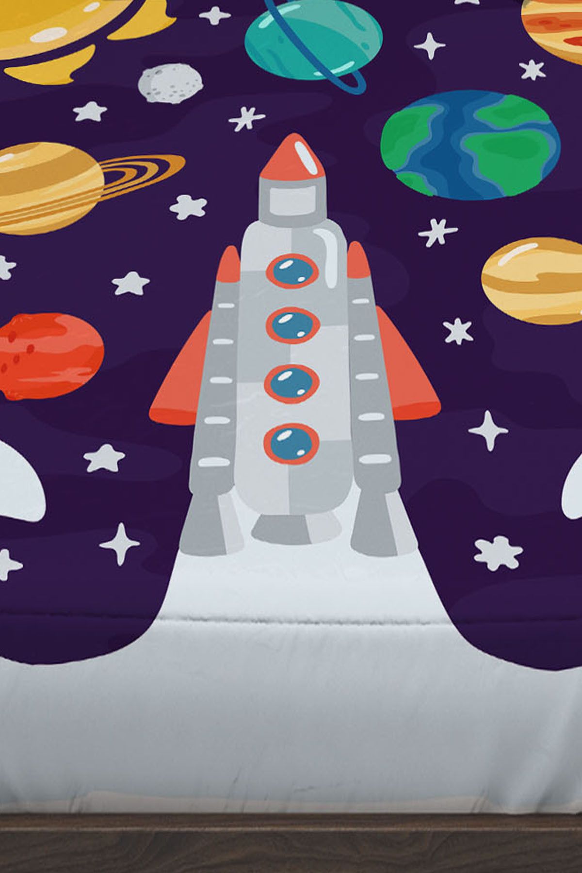 Else Dekor-Spaceship Planets Patterned Children's Single Pillowed Elastic Sheet Set 100X200Cm 3