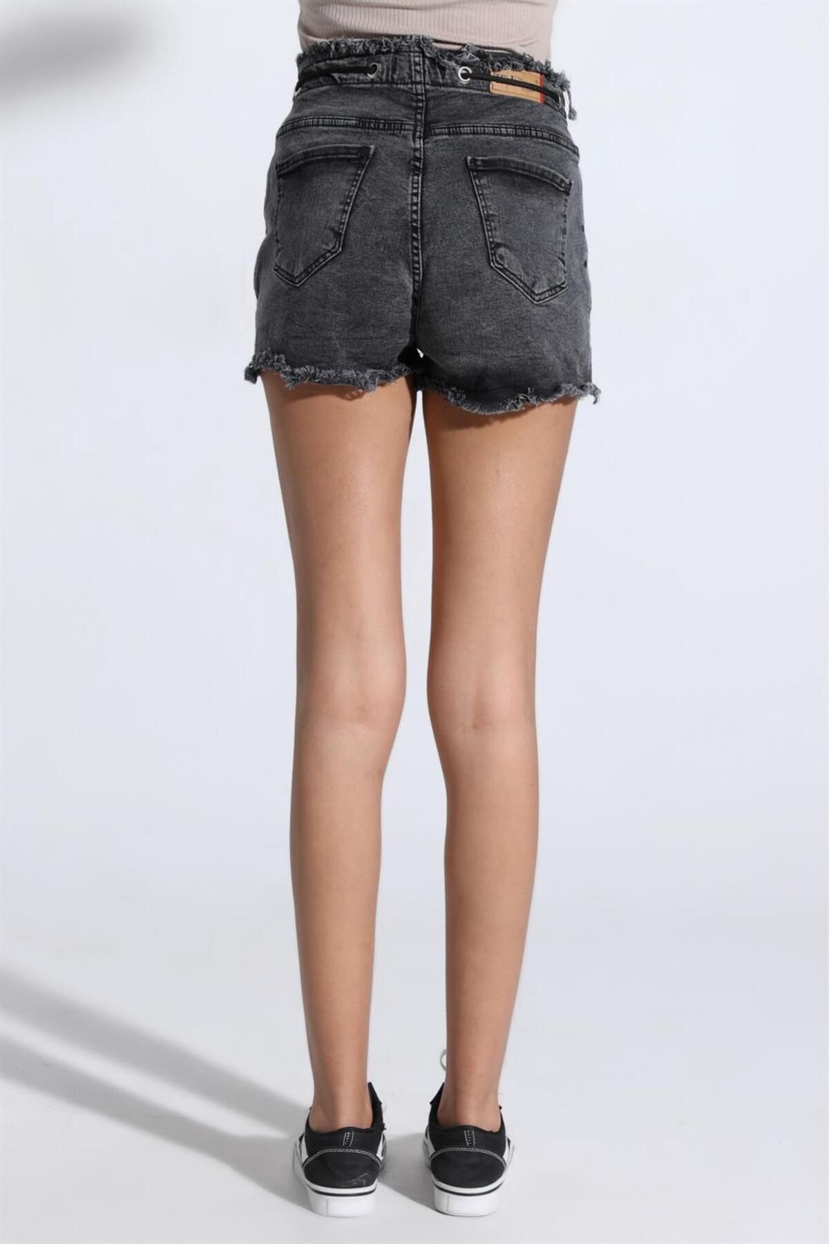 TF The Fancy For You-Fancy Women's High Waist Ripped Detailed Mini Jeans Shorts with Waistband 7