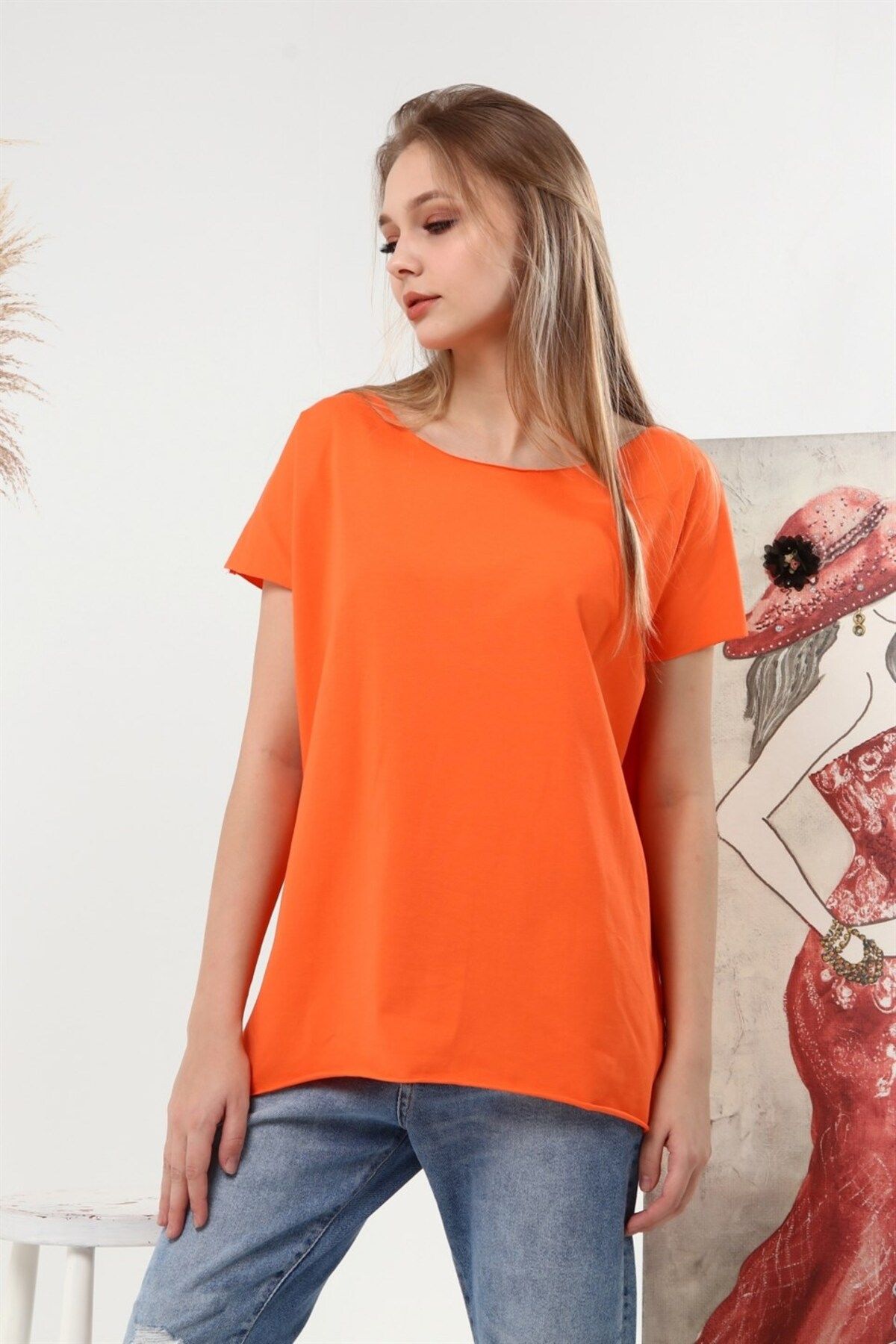 TF The Fancy For You-Wide Collar Bat Sleeve Fancy Women's Basic T-Shirt 2