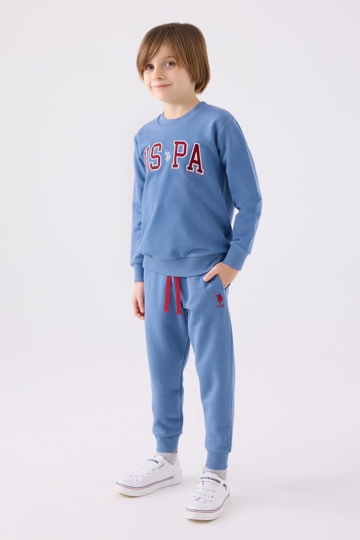 U.S. Polo Assn. Erkek Çocuk 3 İplik Dokuma Bordo Mavi Pijama Takım