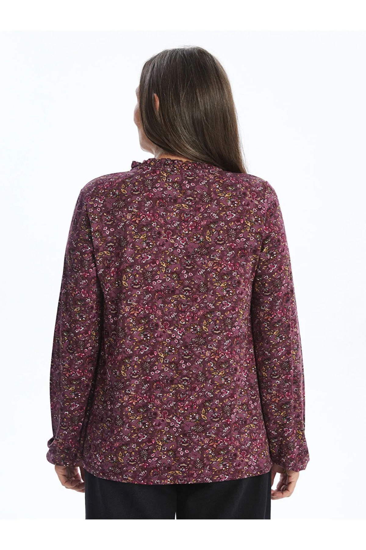 LC Waikiki-Lcw Grace Vibrant Plum Printed Tie-Up Collar Patterned Long Sleeve Women's Blouse 4