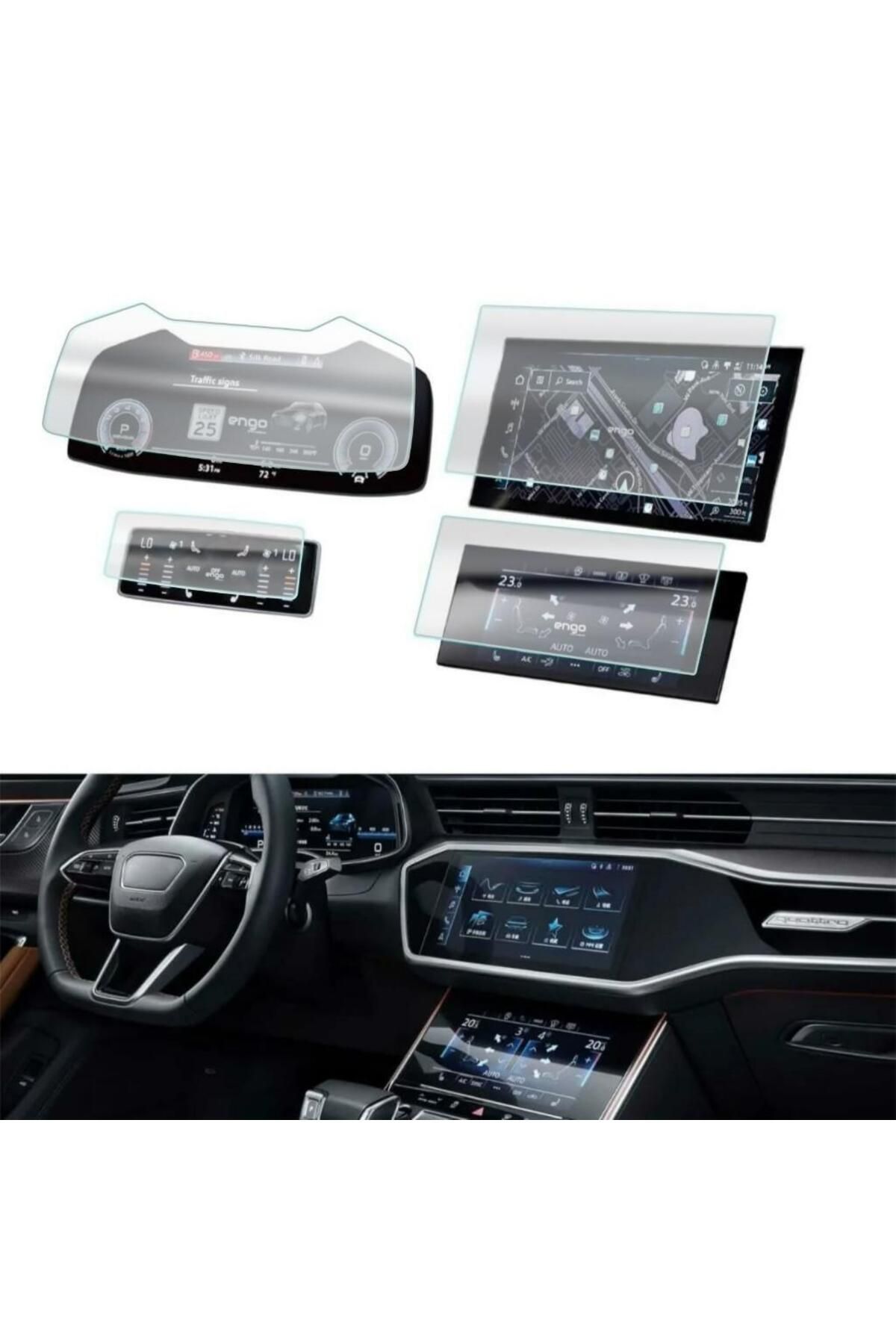 Engo-Audi Q7 Matte Screen Protector Multimedia Control Indicator Air Conditioner 1