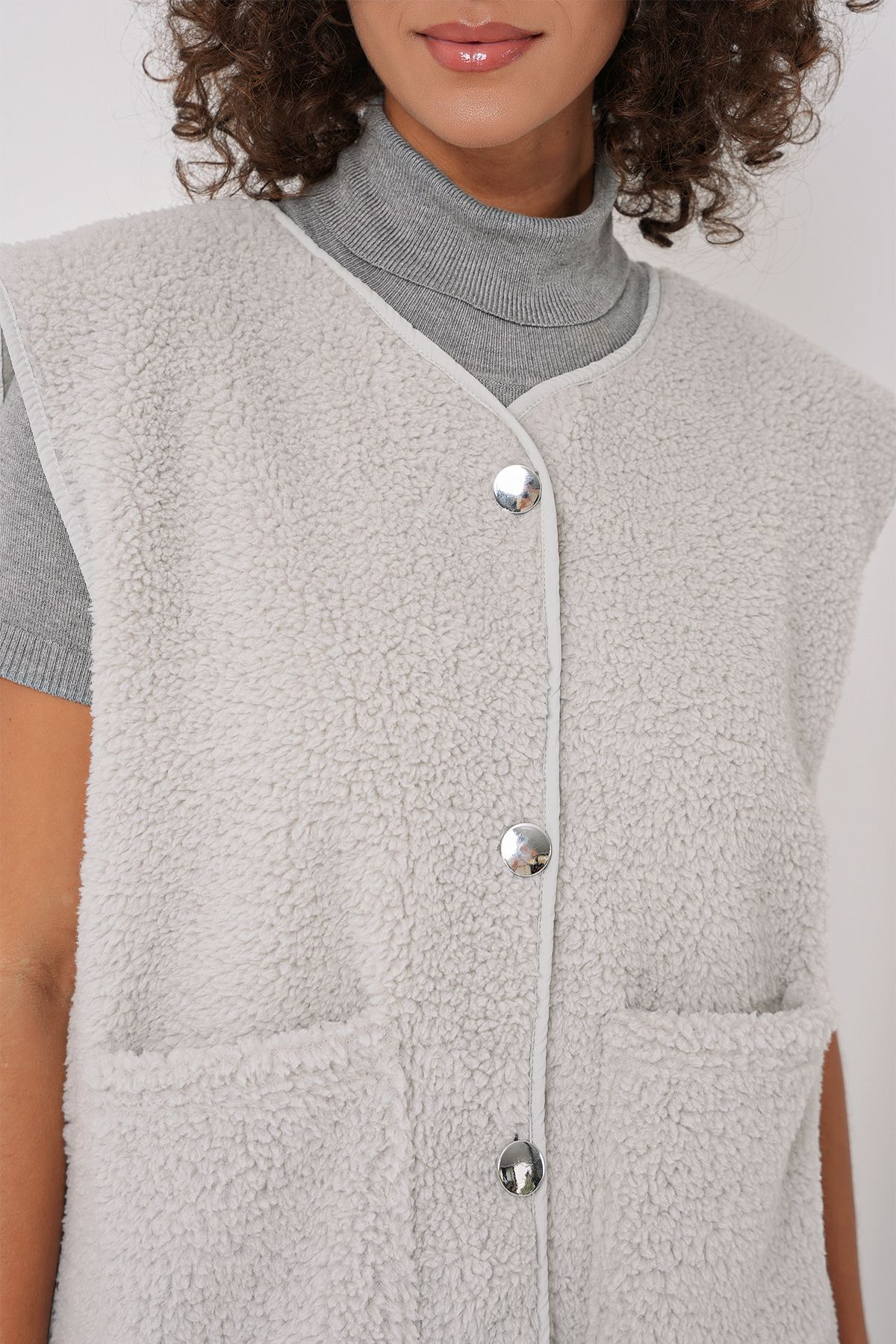 Bigdart-6803 Plush Vest with Pockets - Gray 5