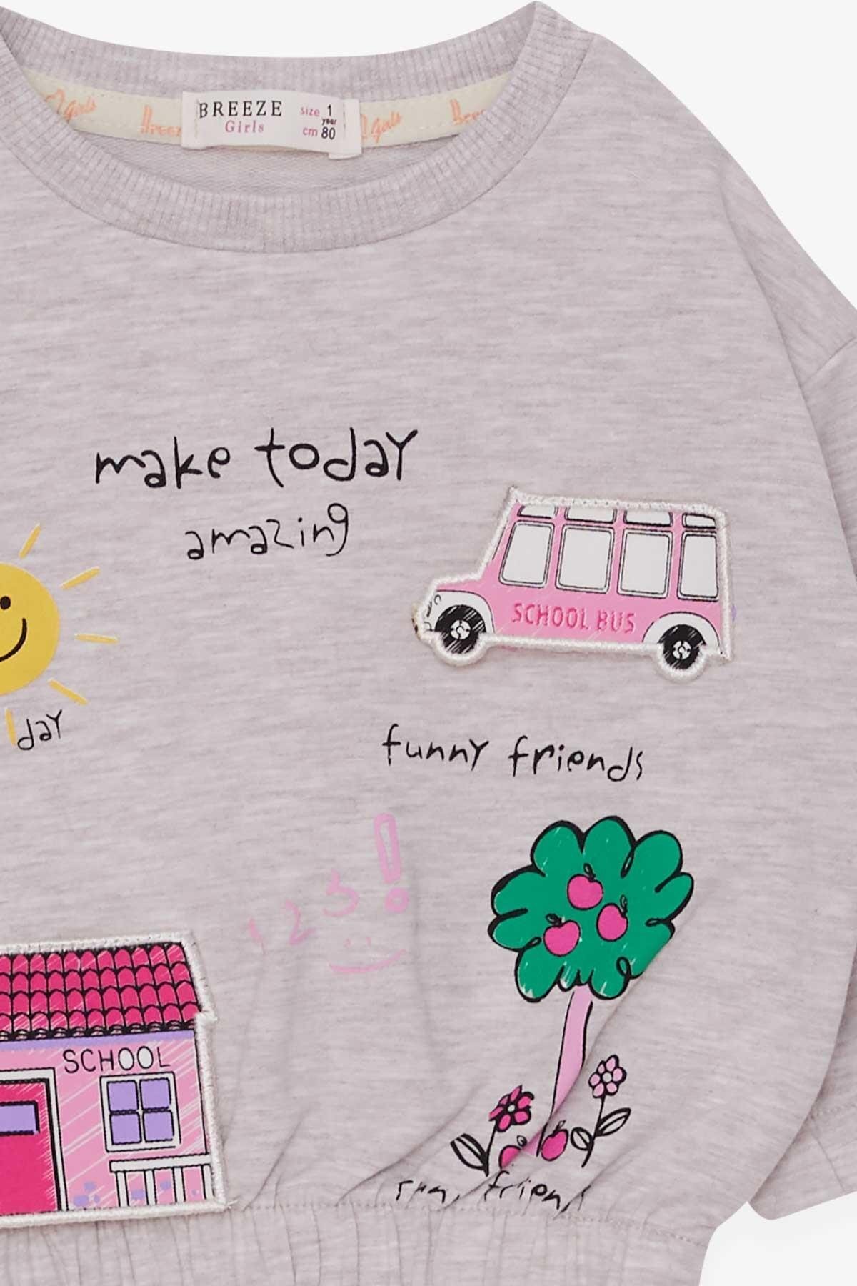 Breeze Kız Çocuk Sweatshirt Okul Temalı 1-4 Yaş, Bej Melanj fotoğrafı 3 (önizleme)