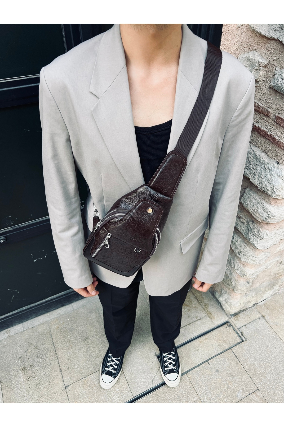 DERKON-Brown Genuine Leather Posedo Model Bodybag - Shoulder and Chest Bag 3