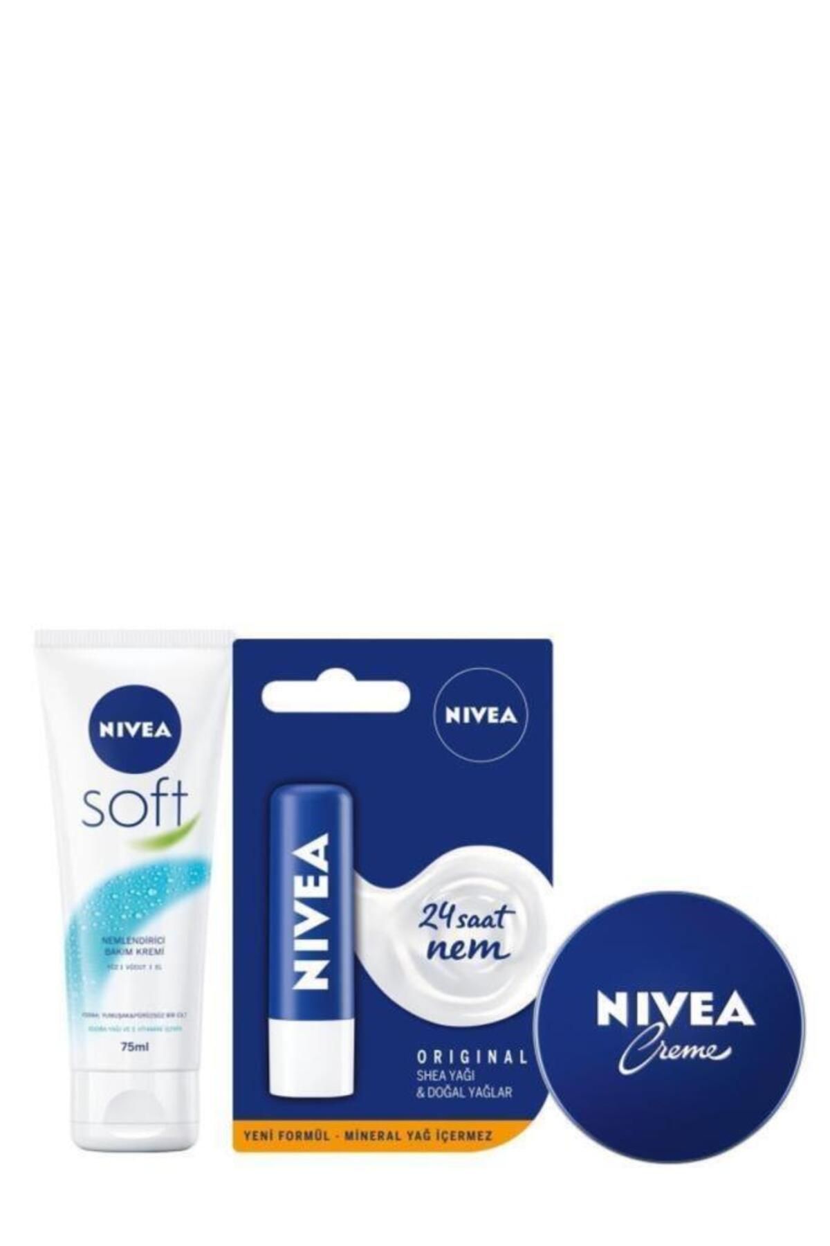 NIVEA Soft Krem 75ml + Dudak Kremi Original 4,8gr + Creme 75ml