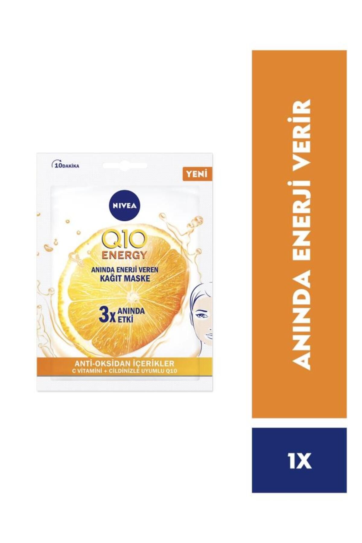 NIVEA Q10 Energy Anında Enerji Veren Kağıt Maske, C Vitamini, Antioksidan, Yorgun Ve Solgun Ciltler, 1adet