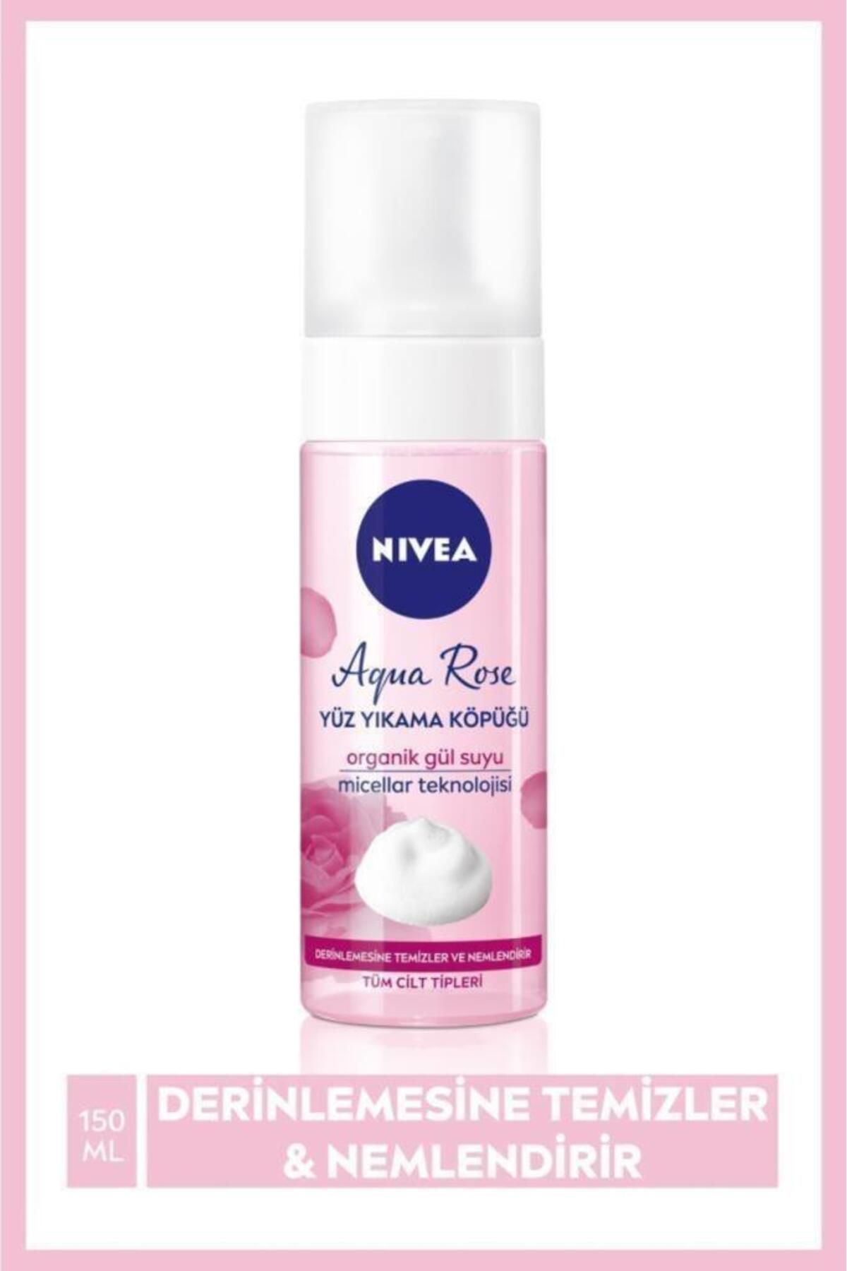 NIVEA Aqua Rose Organik Gül Suyu İçeren Yüz Yıkama Köpüğü 150ml, Nemlendirici, Yüz Temizleyici, Micellar